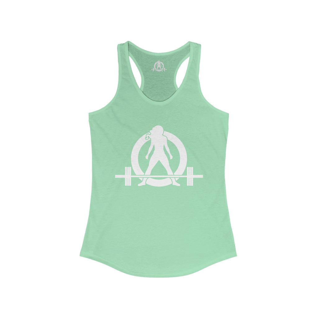 Lift Heavy - Run Fast - Racer Back Tank Top - Women's Ideal Racerback Tank (White Front & Back Logo)