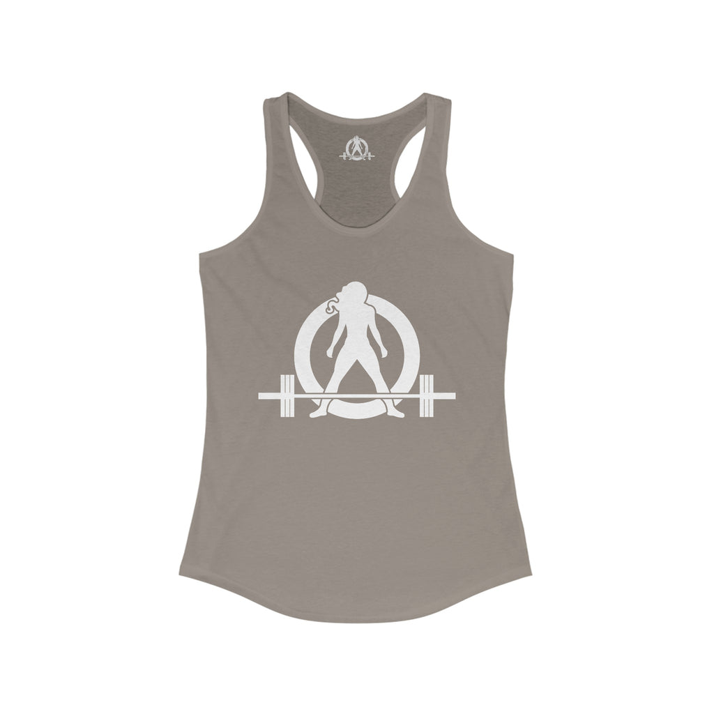 Lift Heavy - Run Fast - Racer Back Tank Top - Women's Ideal Racerback Tank (White Front & Back Logo)