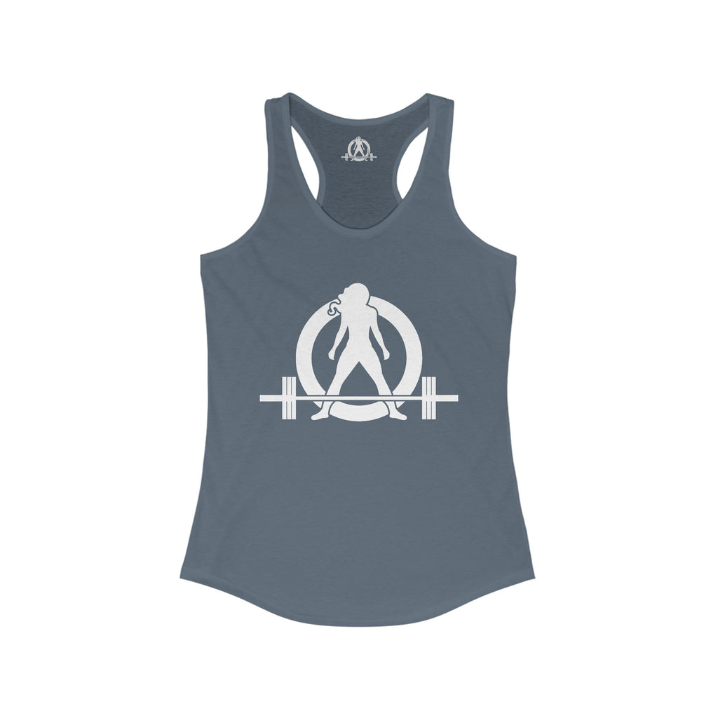 Lift Heavy - Run Fast - Racer Back Tank Top - Women's Ideal Racerback Tank (White Front & Back Logo)