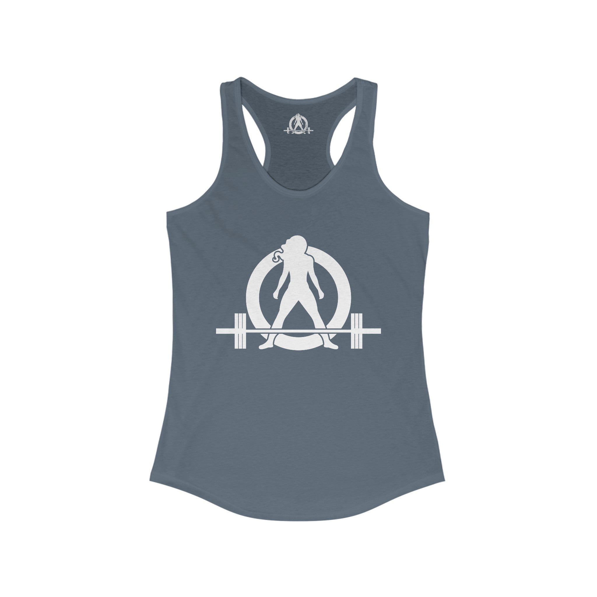 Lift Heavy - Run Fast - Racer Back Tank Top - Women's Ideal Racerback Tank (White Front & Back Logo)
