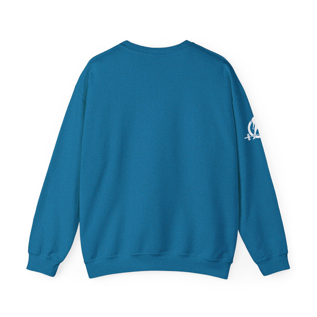 She is STRONG - Unisex Heavy Blend™ Crewneck Sweatshirt - Front White Logo - Plain Back
