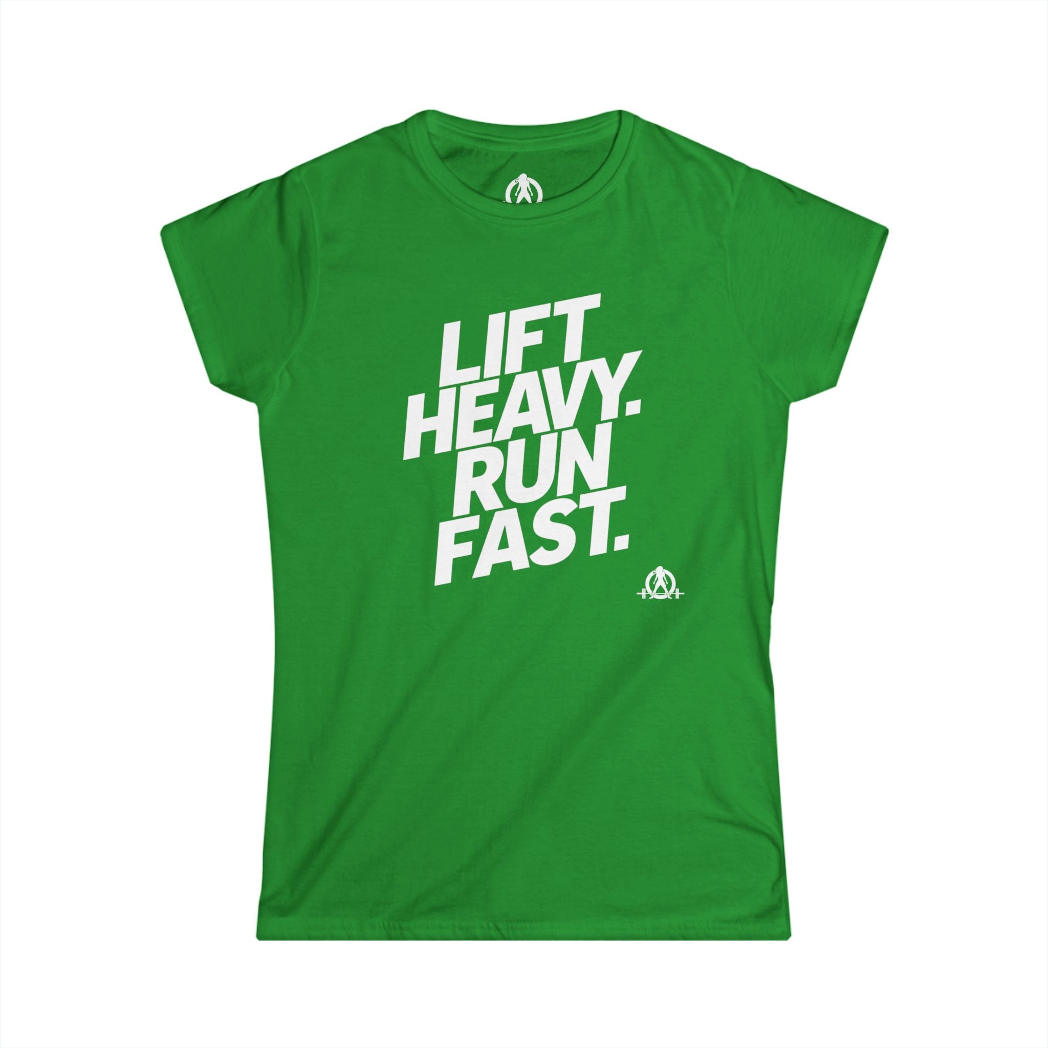 Lift Heavy Run Fast - Women's Softstyle Tee - White Front Logo