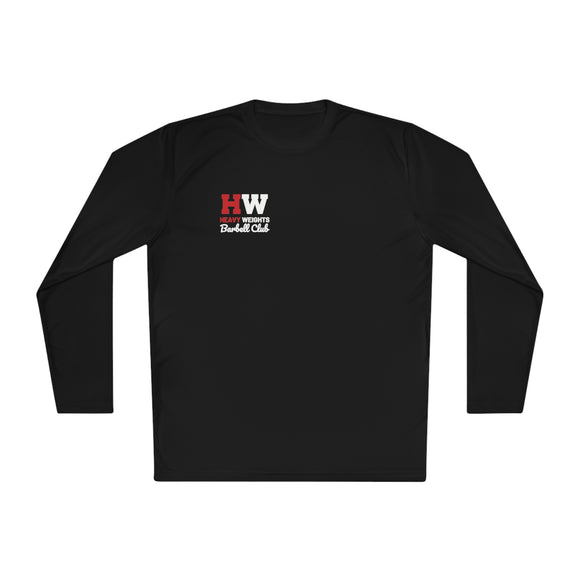 HW Barbell Club - Unisex Lightweight Long Sleeve Tee - Front Right Chest
