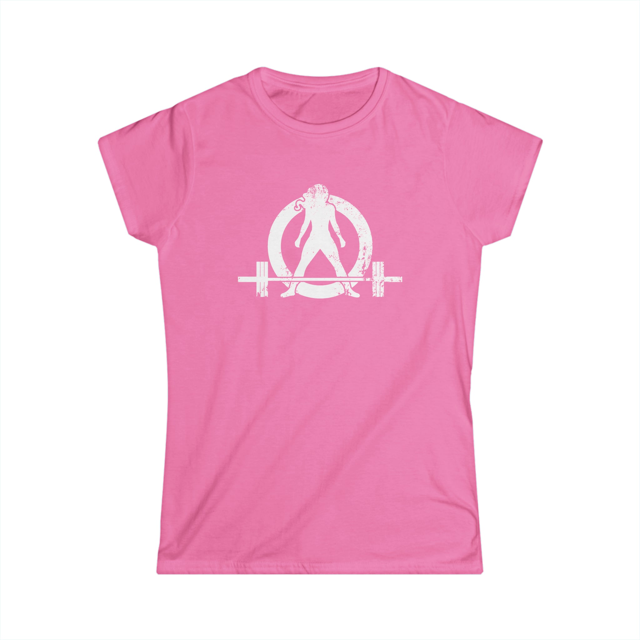 Lift Heavy Shit - Women's Softstyle Tee - White Distressed Logo + Print On Back
