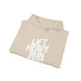 Lift Heavy Run Fast - Unisex Heavy Blend Hooded Sweatshirt - Front White Logo