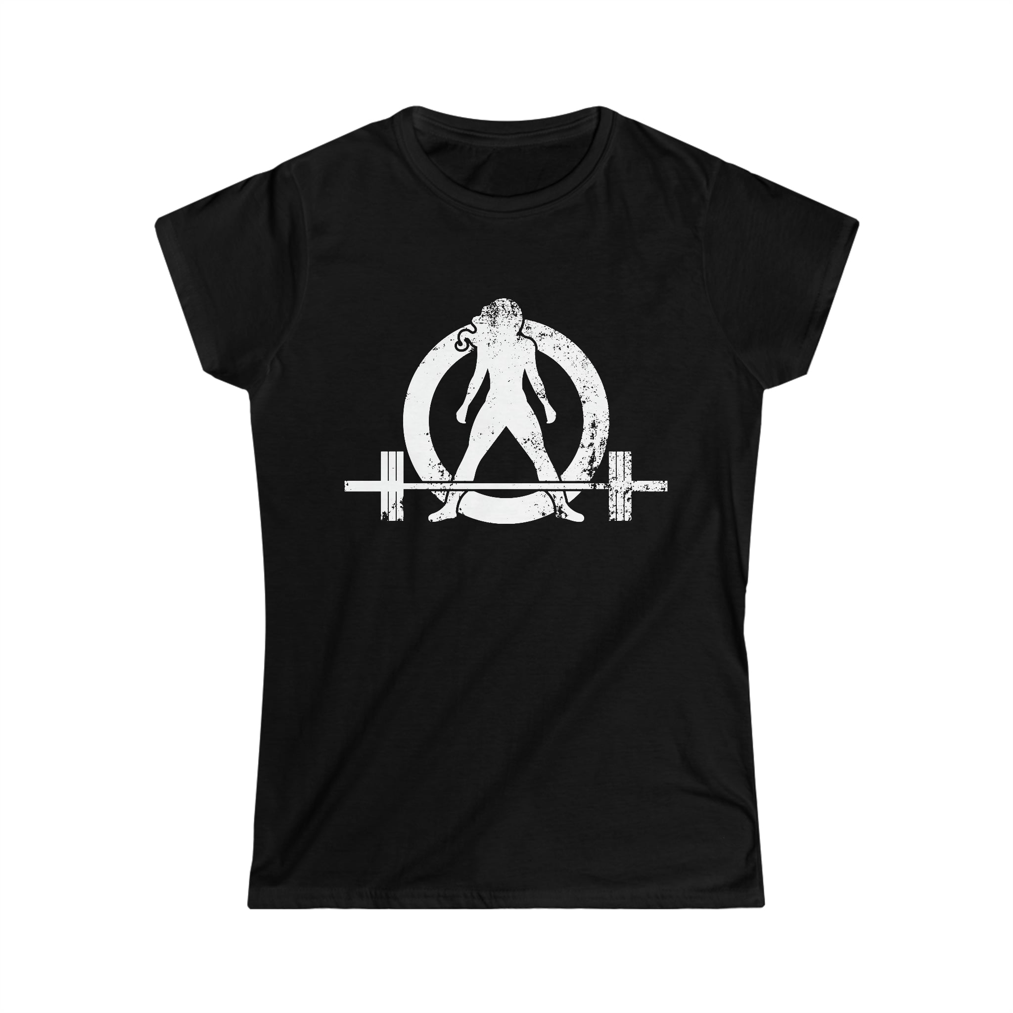 Good Girls Tone, Bad Girls Deadlift - Distressed White Logo - Women's Softstyle Tee
