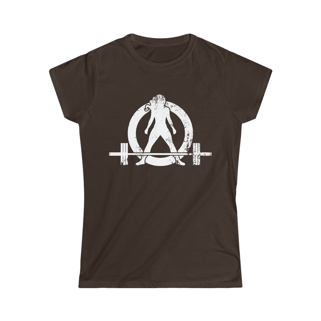 Good Girls Tone, Bad Girls Deadlift - Distressed White Logo - Women's Softstyle Tee