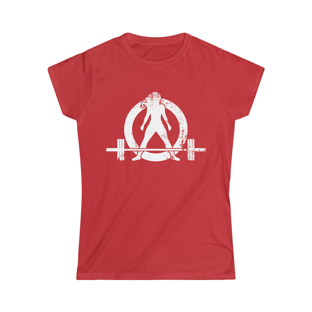 Good Girls Tone, Bad Girls Deadlift - Distressed White Logo - Women's Softstyle Tee