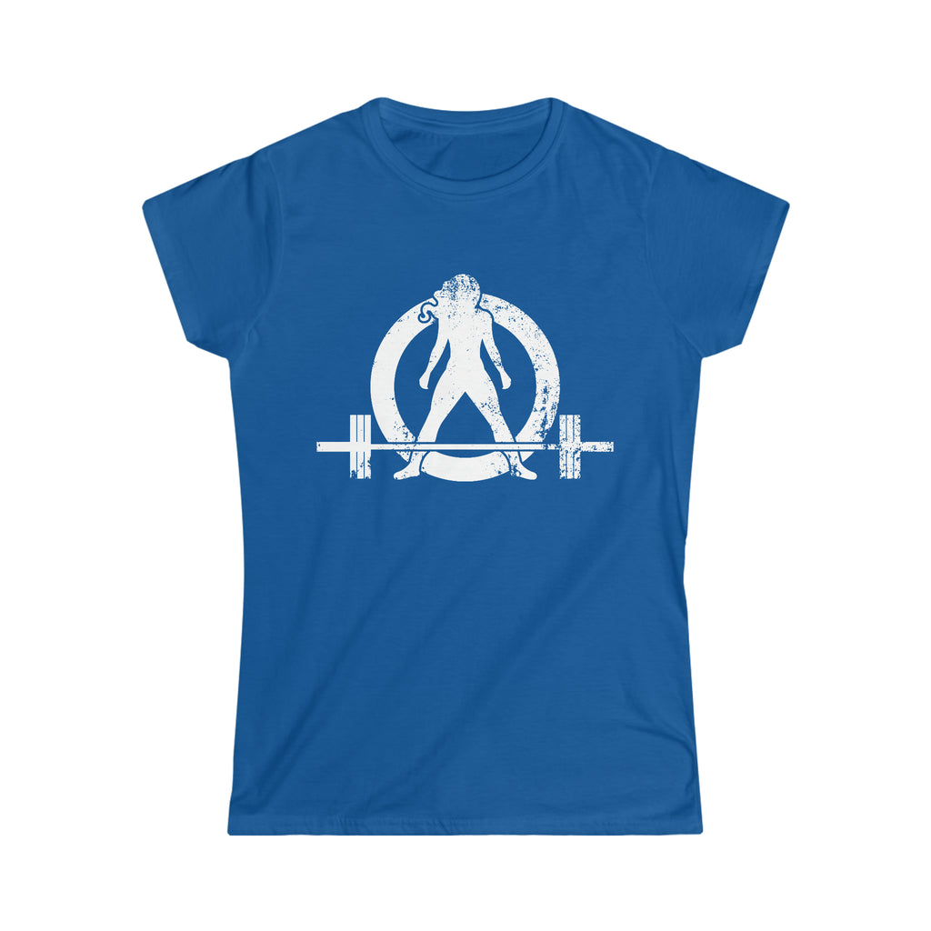 Good Girls Tone, Bad Girls Deadlift - Distressed White Logo - Women's Softstyle Tee