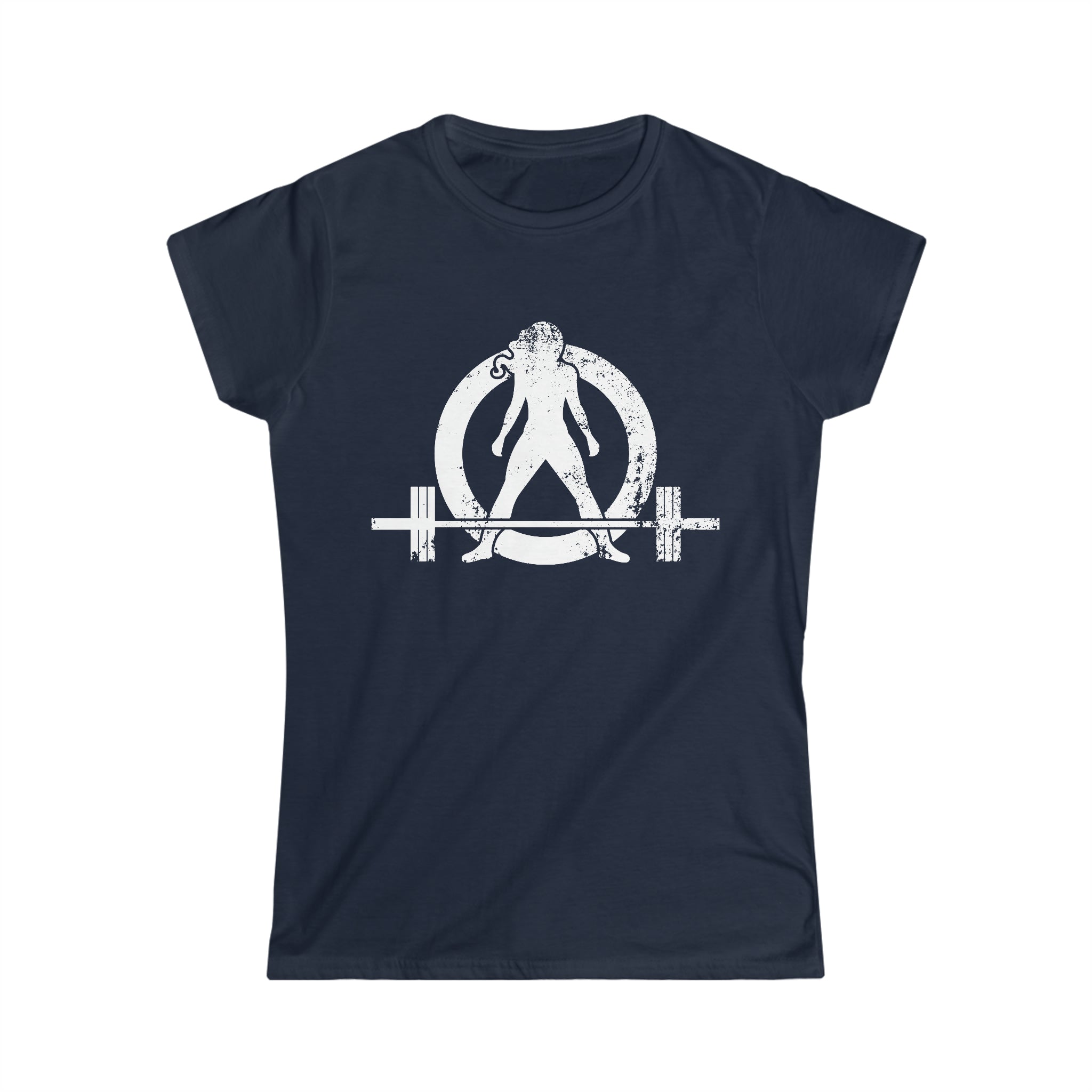 Good Girls Tone, Bad Girls Deadlift - Distressed White Logo - Women's Softstyle Tee