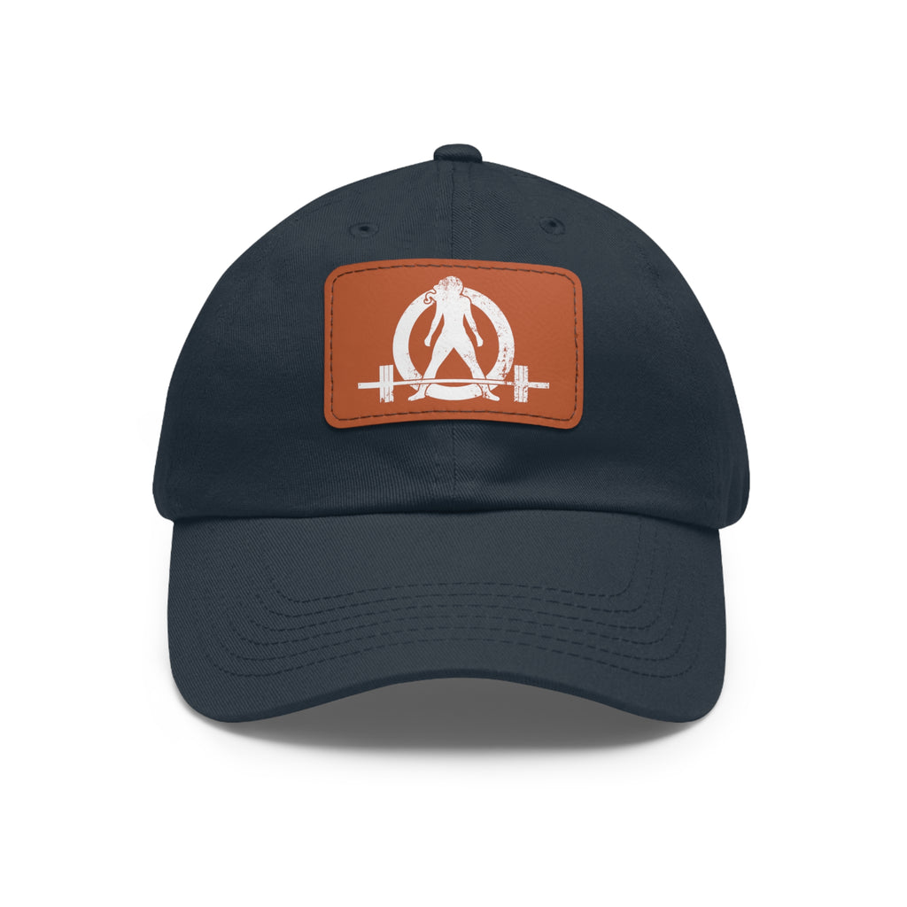Distressed - Dad Hat with Leather Patch (Rectangle) - White Font