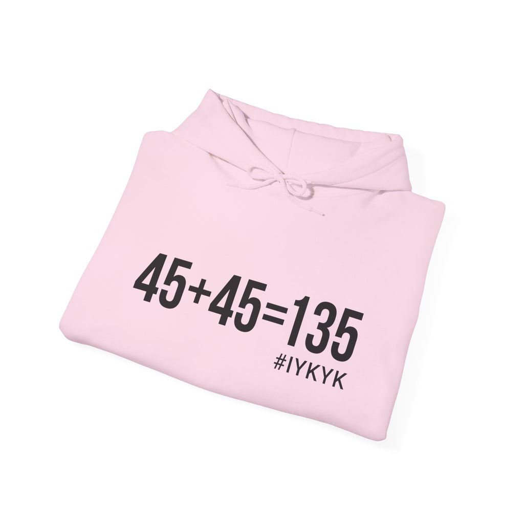 45 + 45 = 135 - Unisex Heavy Blend Hooded Sweatshirt  - Front Black & Shoulder Logo