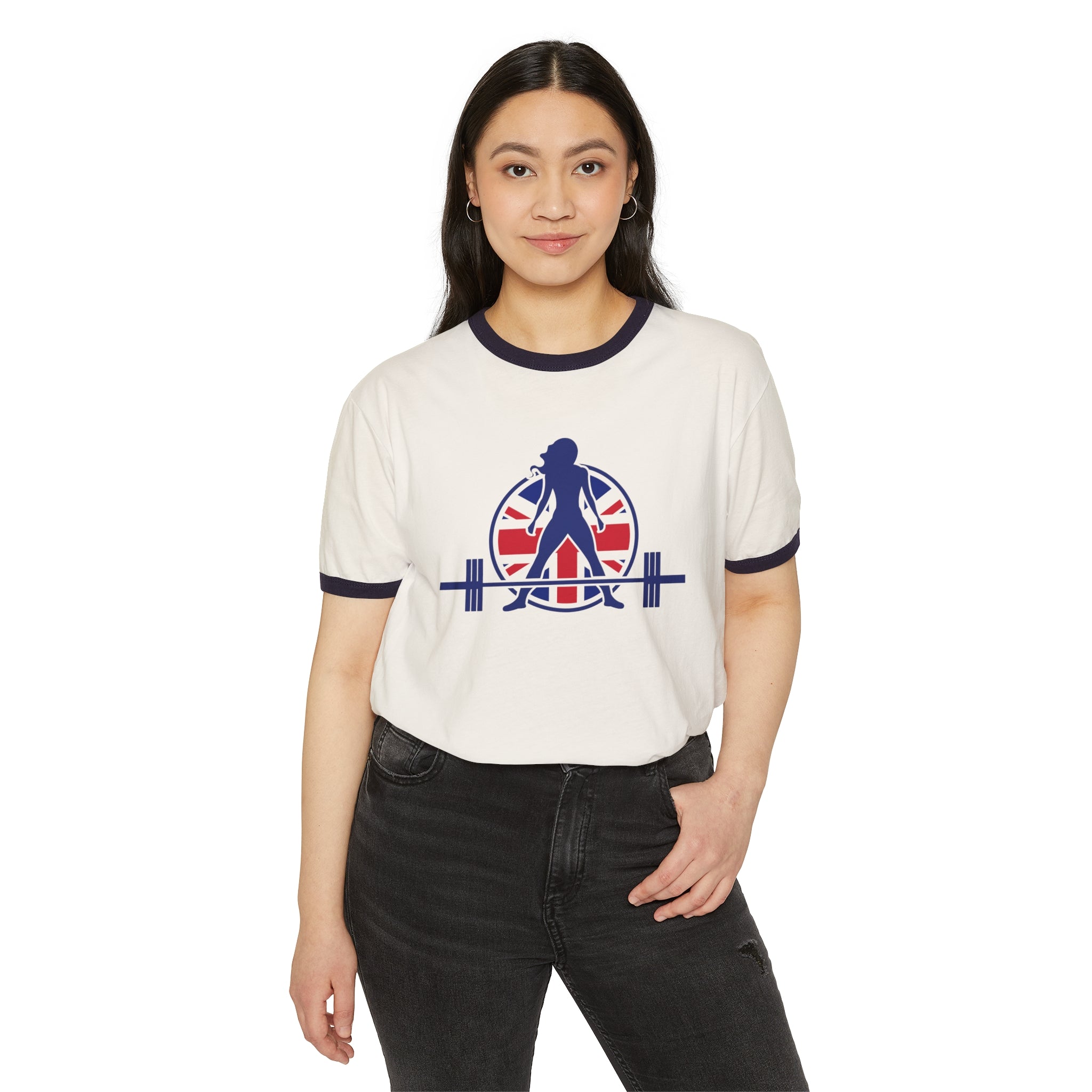 UK Collection - Unisex Cotton Ringer T-Shirt - Front Logo Front Plain Back