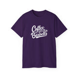 Coffee & Barbells - Unisex Ultra Cotton Tee - Front White Logo - Plain Back