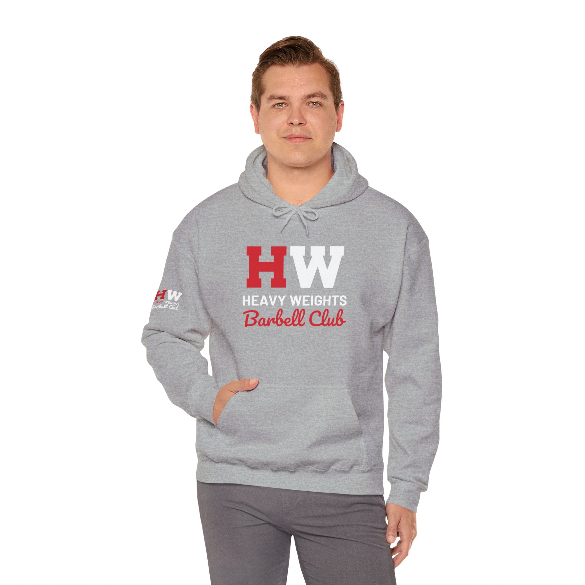 Heavy Weights Barbell Club  - Unisex Heavy Blend Hooded Sweatshirt  - Black Print Front/Back/Arm