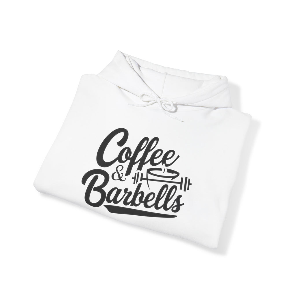 Coffee & Barbells  - Unisex Heavy Blend Hooded Sweatshirt - Black Logo on Front & Right Sleeve
