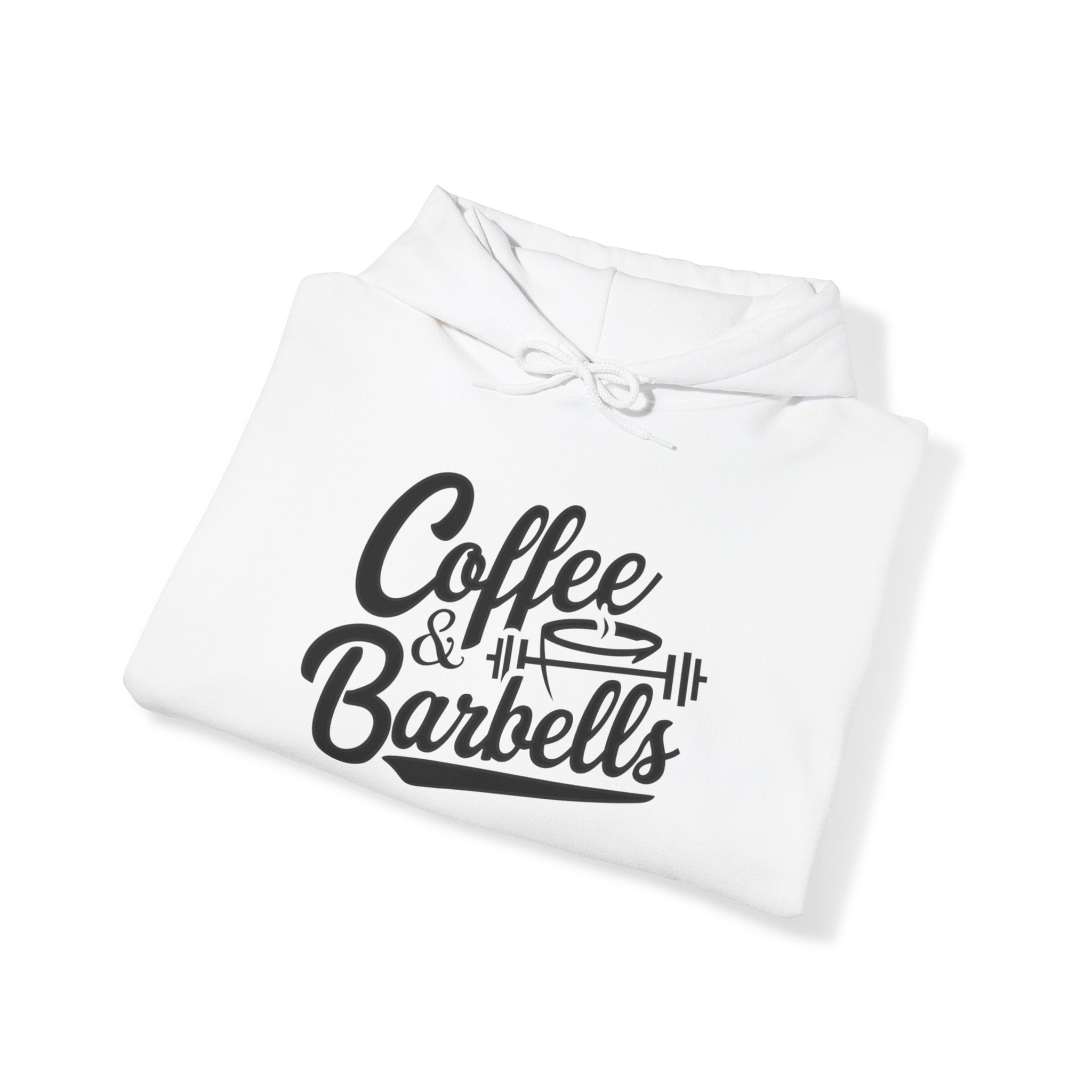Coffee & Barbells  - Unisex Heavy Blend Hooded Sweatshirt - Black Logo on Front & Right Sleeve