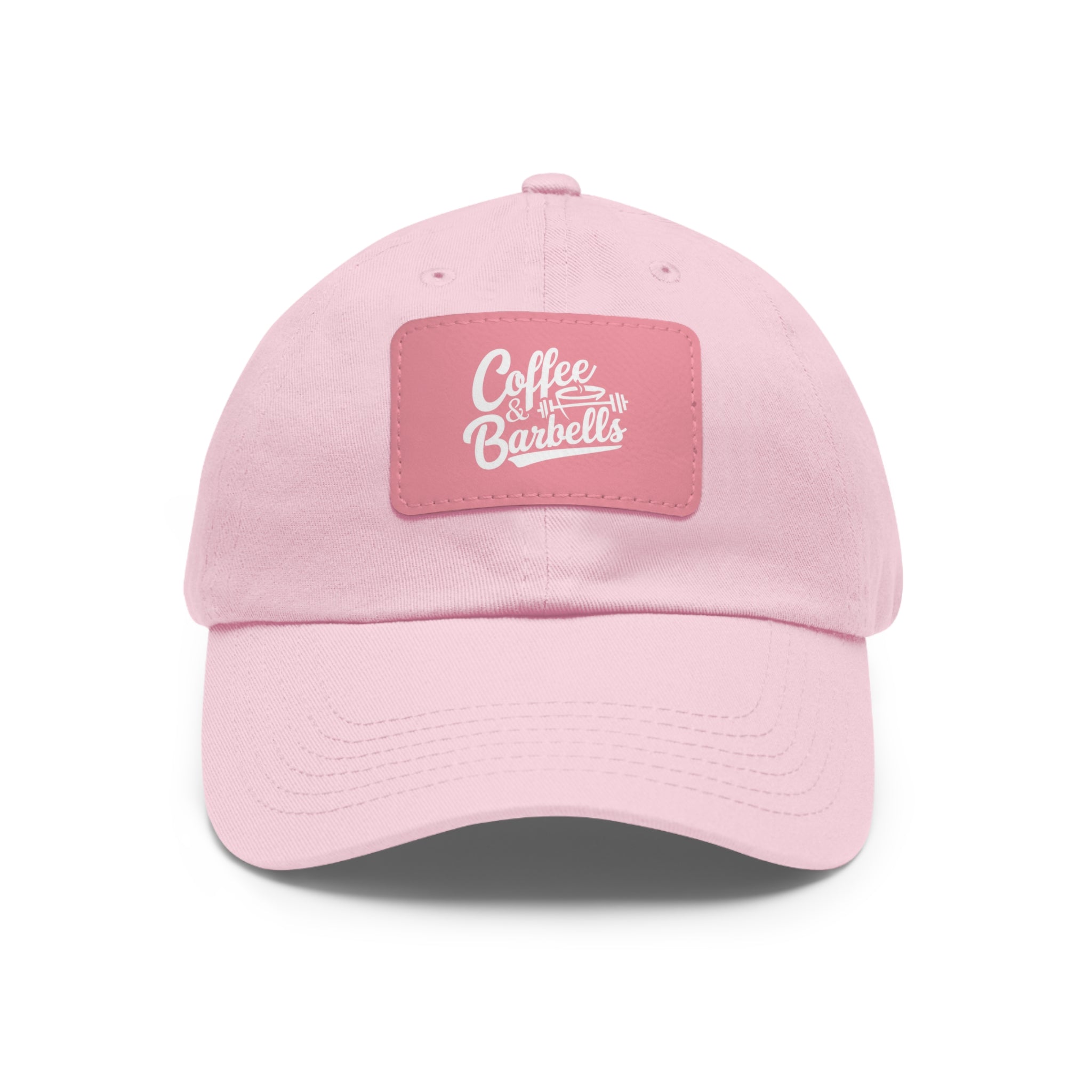 Coffee & Barbells - Dad Hat with Leather Patch (Rectangle) - White Font