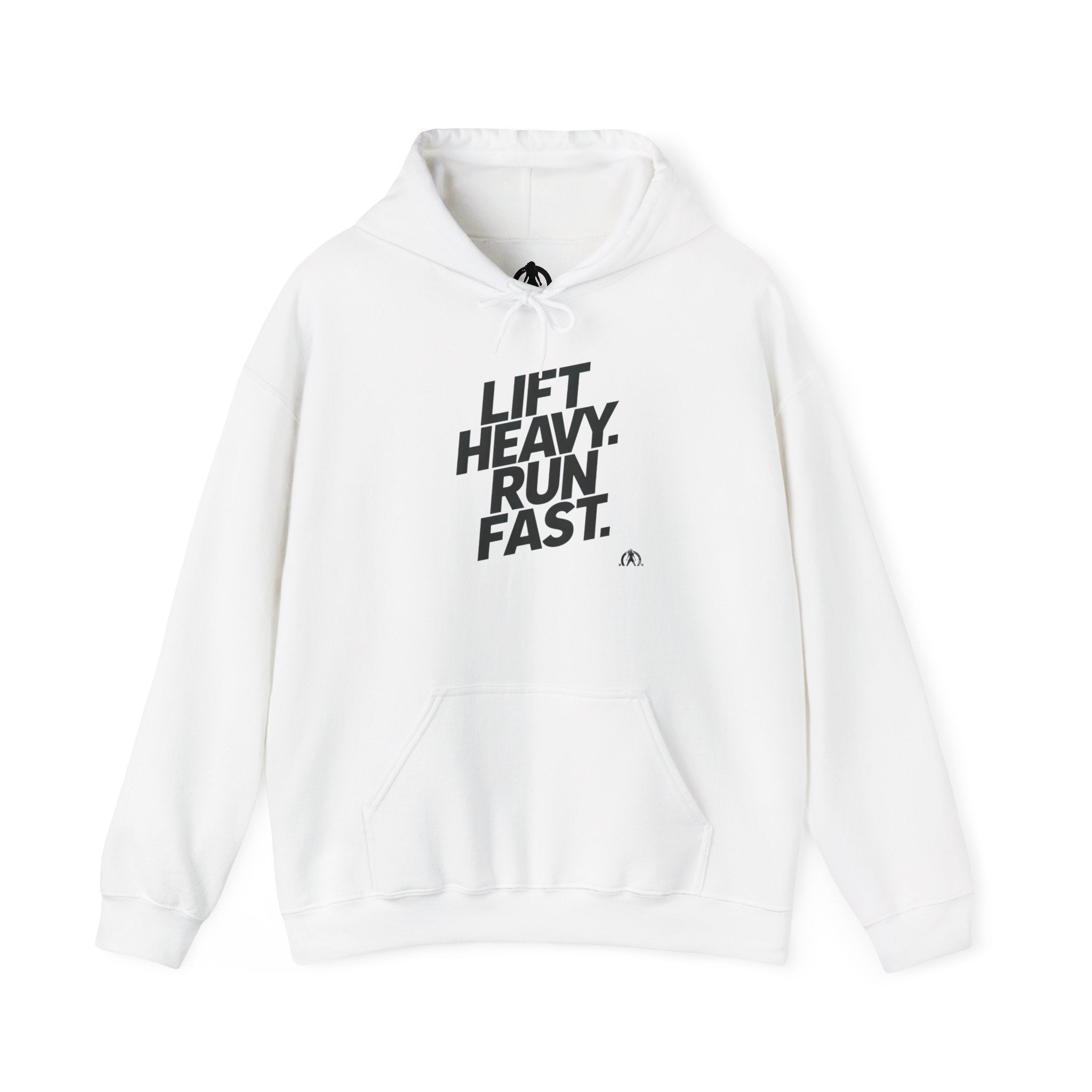 Lift Heavy Run Fast – Unisex Heavy Blend™ Hooded Sweatshirt (Front Black Logo) 🏋️‍♂️🏃‍♀️🖤