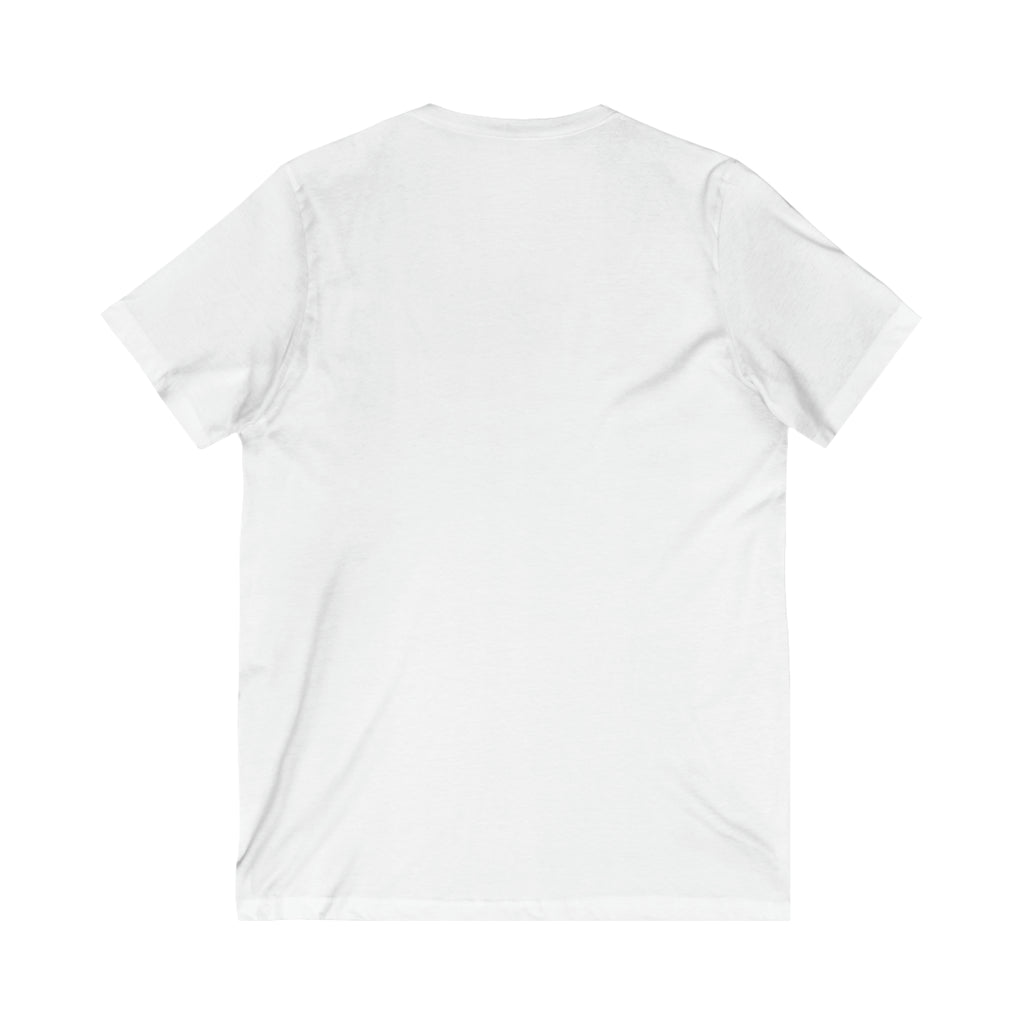 Unisex Jersey Short Sleeve V-Neck Tee -  Distressed Black Logo