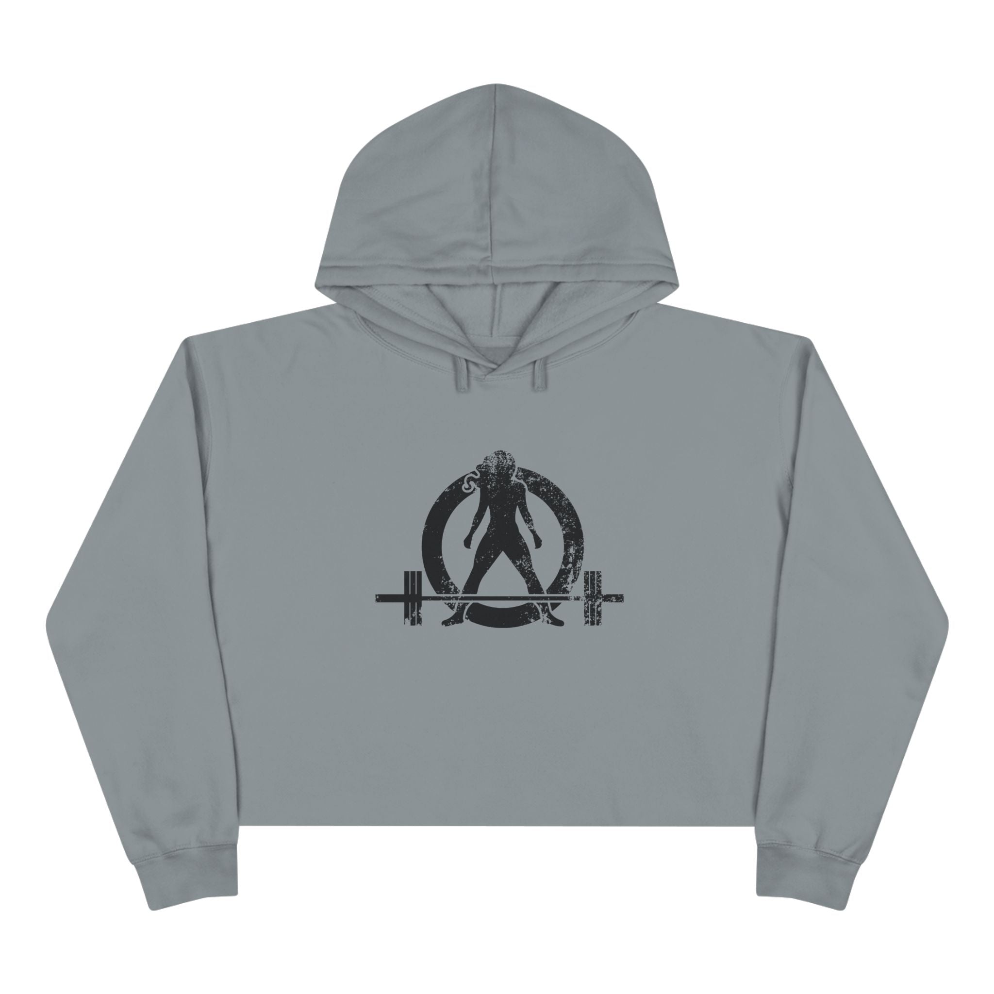 Empowered Crop Hoodie – For Strong Women Who Lift - Black Distressed Logo