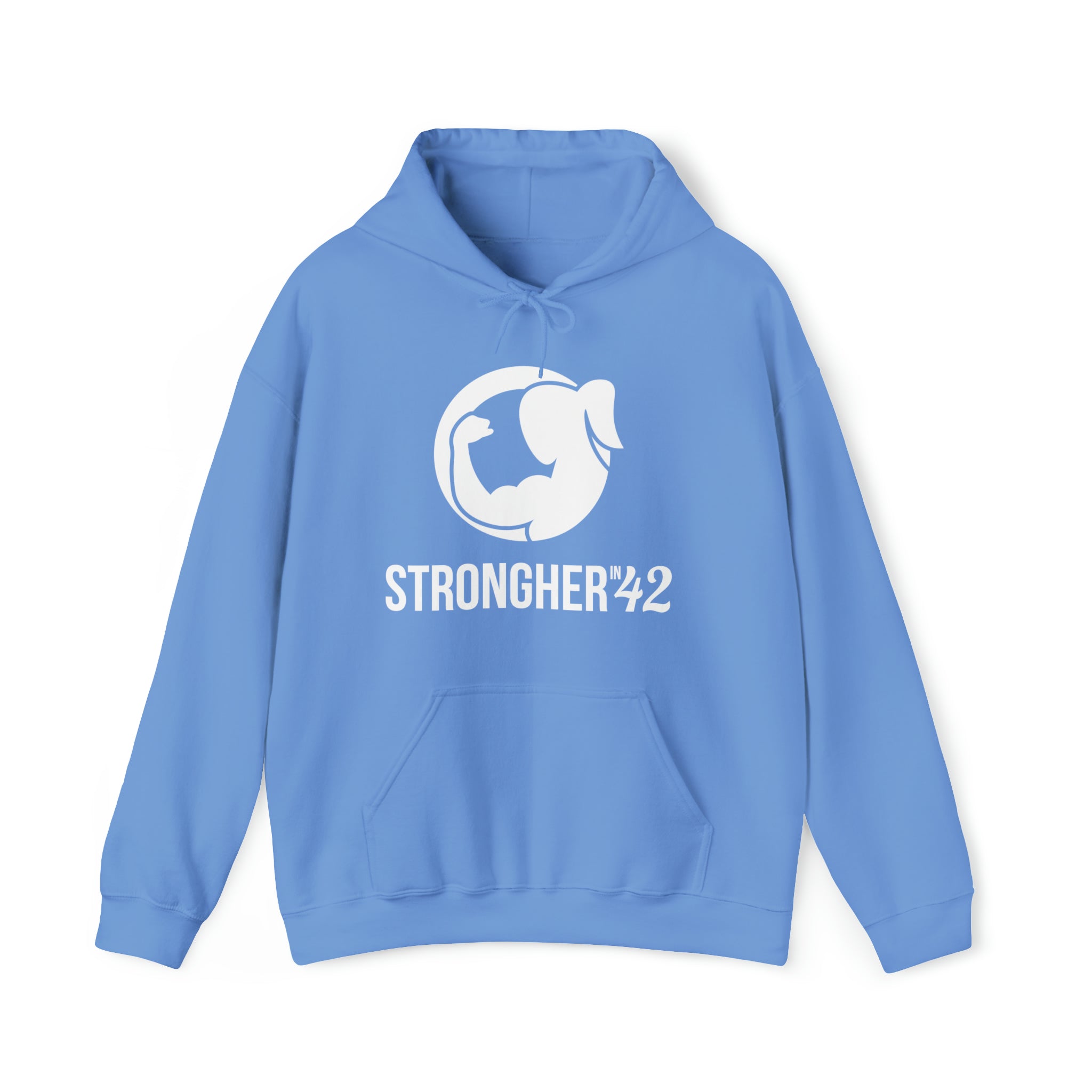 Strong Her in 42 - Classic Logo White - Unisex Heavy Blend Hooded Sweatshirt