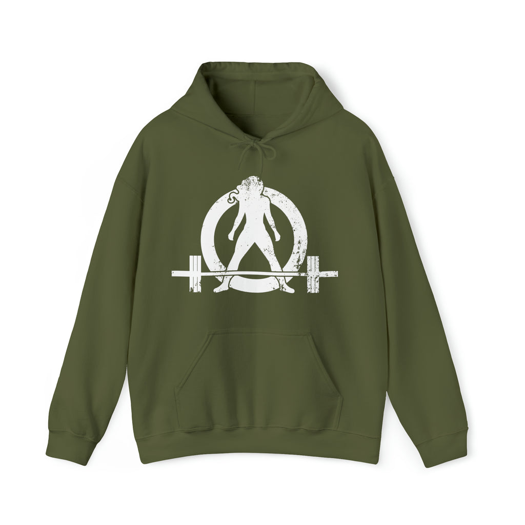 Strong Not Skinny - White Distressed Logo - Unisex Heavy Blend Hooded Sweatshirt