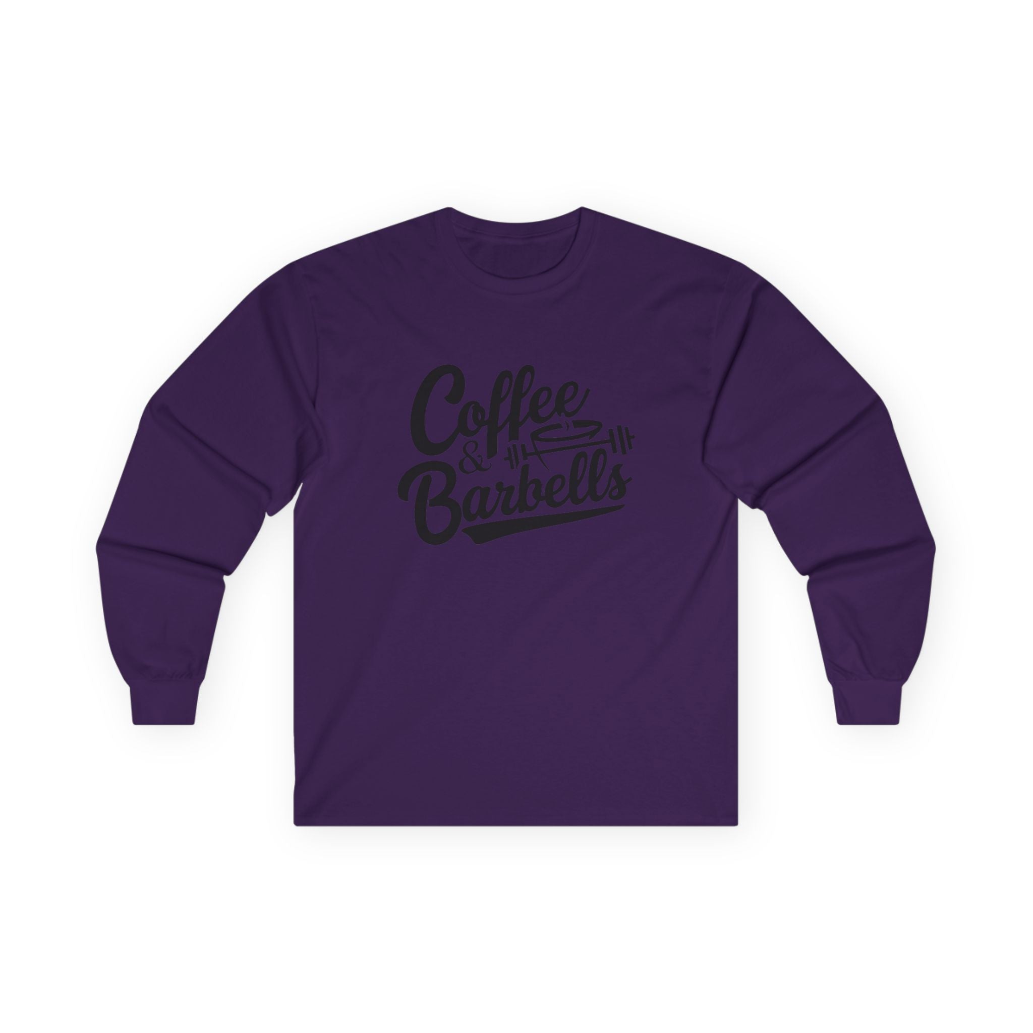 Coffee & Barbells - Unisex Ultra Cotton Long Sleeve Tee - Black Front Logo Plain Back