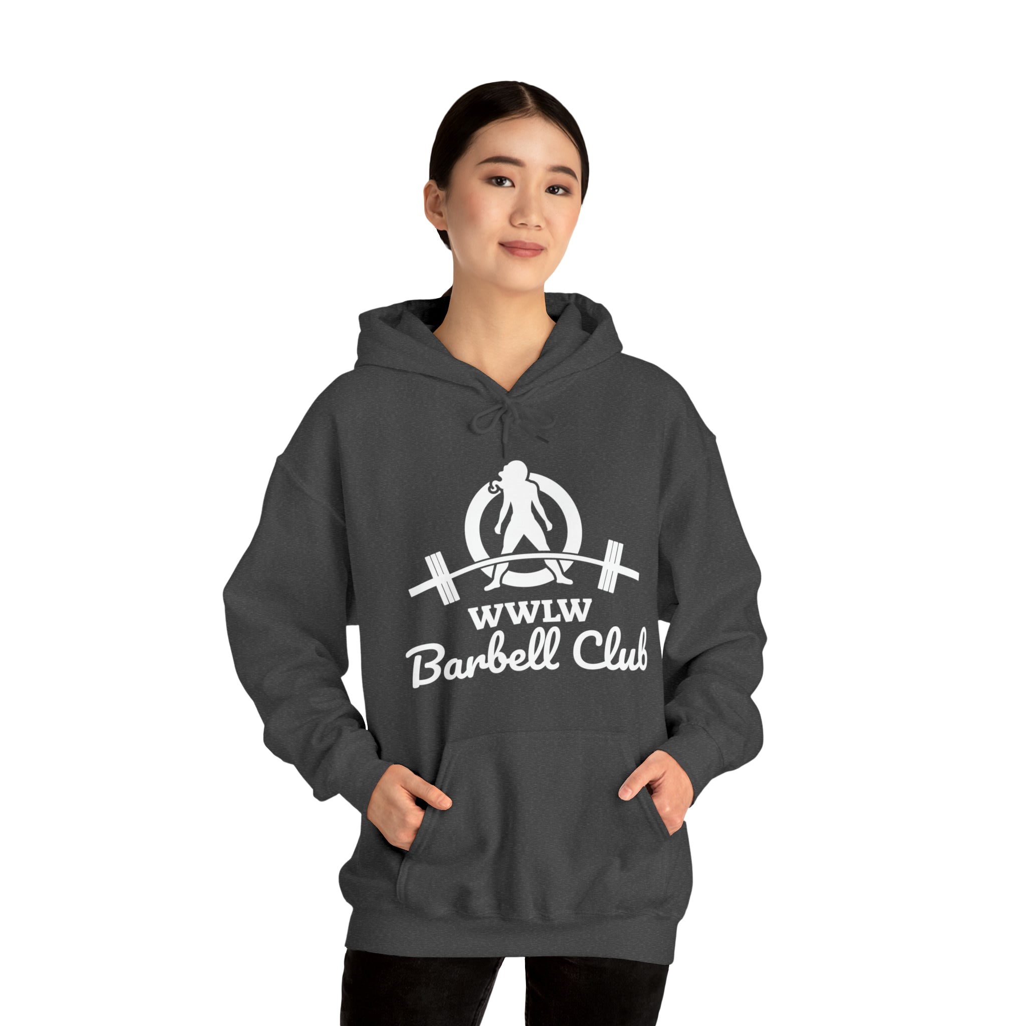 Barbell Club Classic Logo White - Unisex Heavy Blend Hooded Sweatshirt (BEST SELLER)