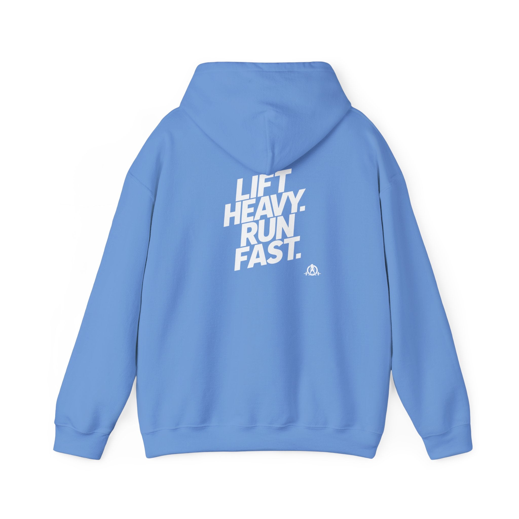 Lift Heavy Run Fast - Unisex Heavy Blend Hooded Sweatshirt - Front White & Back Logo