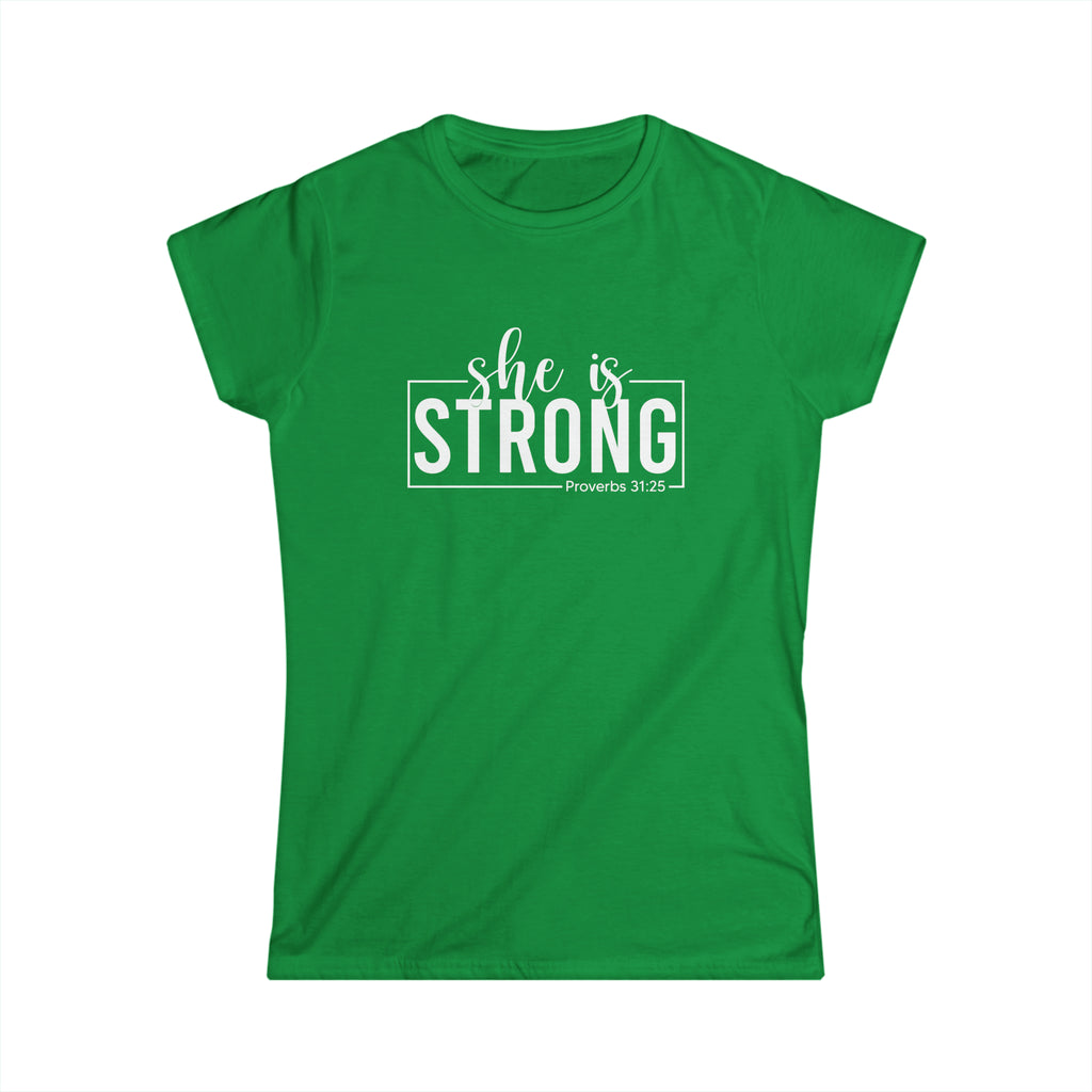 She is STRONG - Women's Softstyle Tee - Front Print White