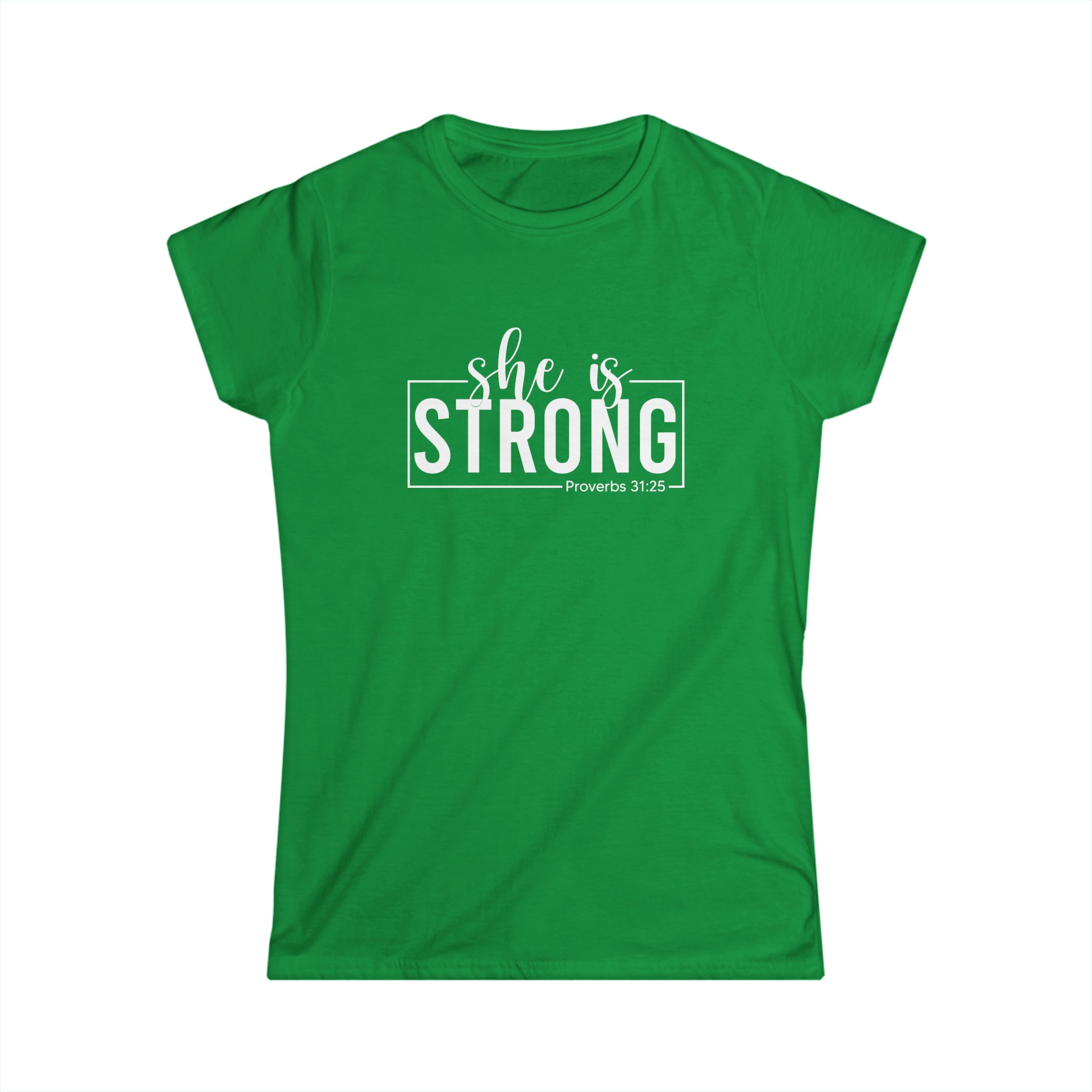 She is STRONG - Women's Softstyle Tee - Front Print White