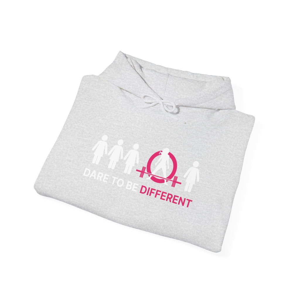 Dare To Be Different - Deadlift - Unisex Heavy Blend Hooded Sweatshirt - White Print on Front & Arm