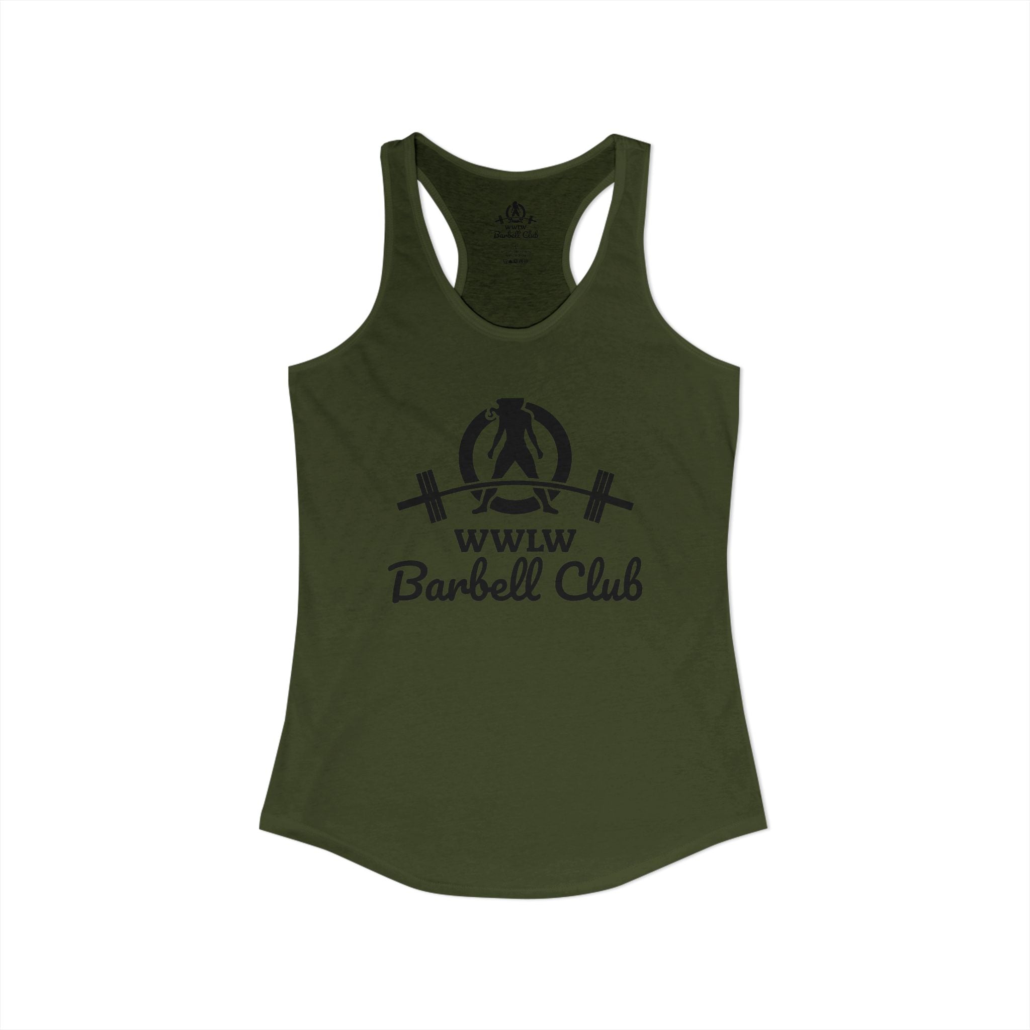 WWLW Barbell Club - Women's Ideal Racerback Tank - Black Logo Front - Plain Back