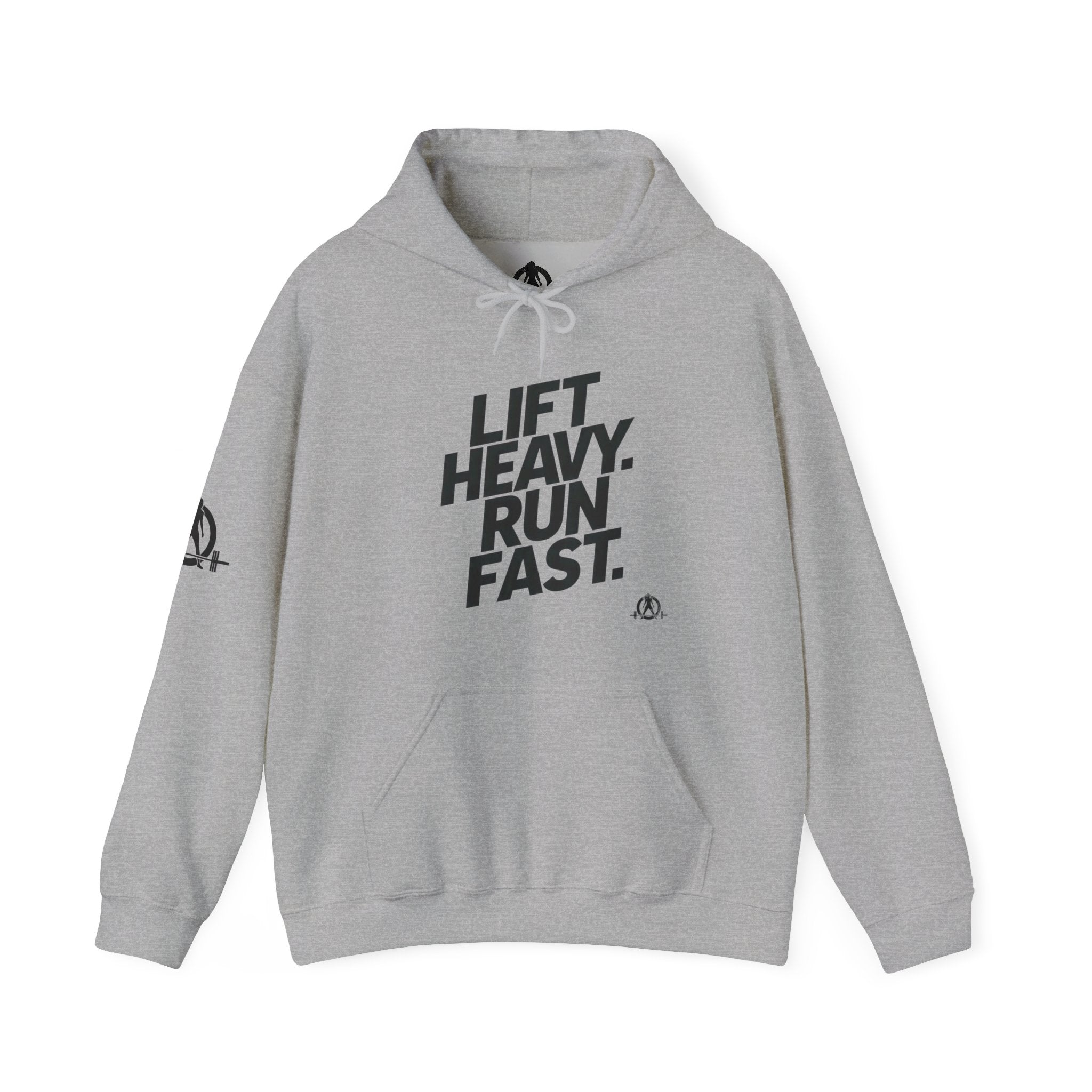Lift Heavy Run Fast - Unisex Heavy Blend Hooded Sweatshirt  - Front Black Logo