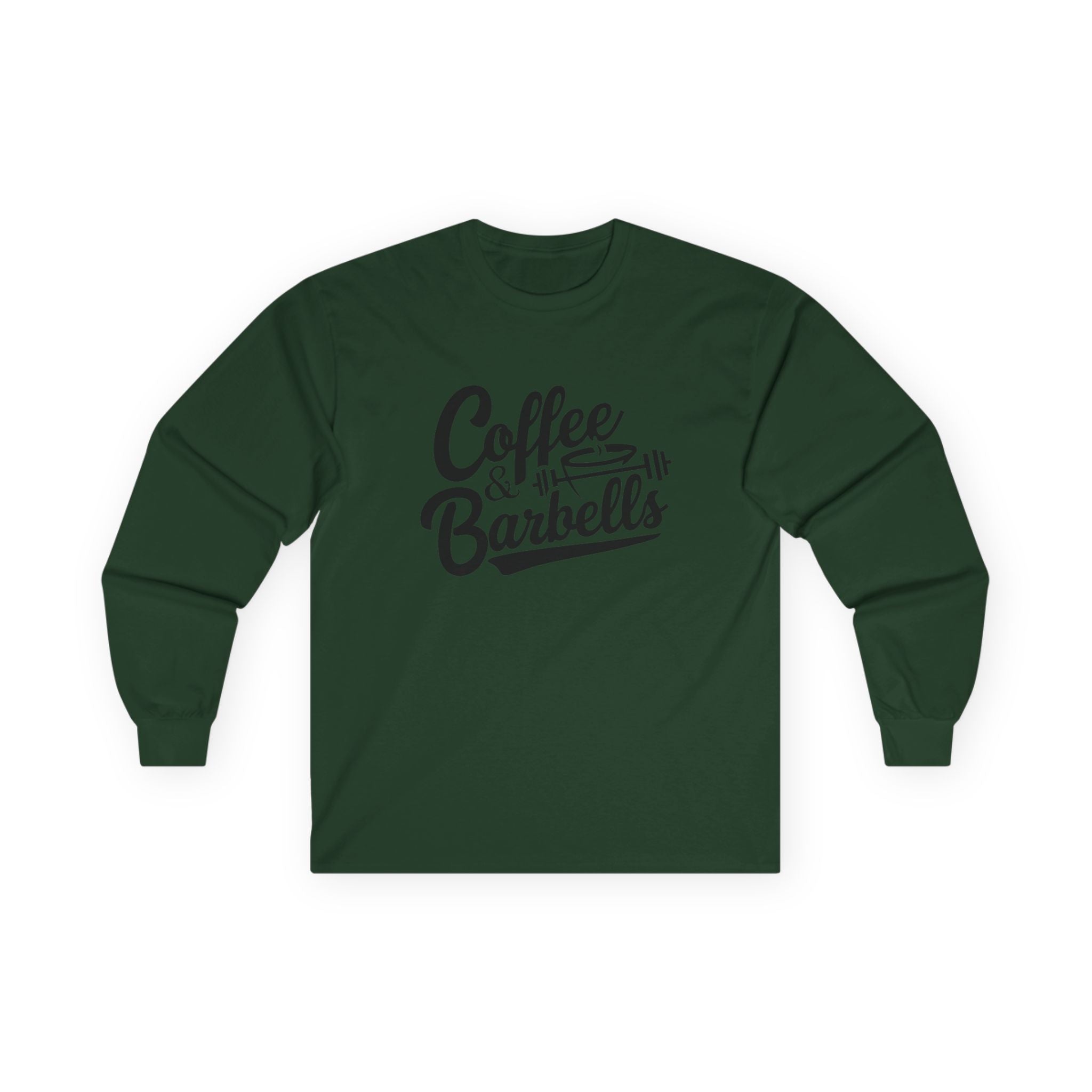 Coffee & Barbells - Unisex Ultra Cotton Long Sleeve Tee - Black Front Logo Plain Back