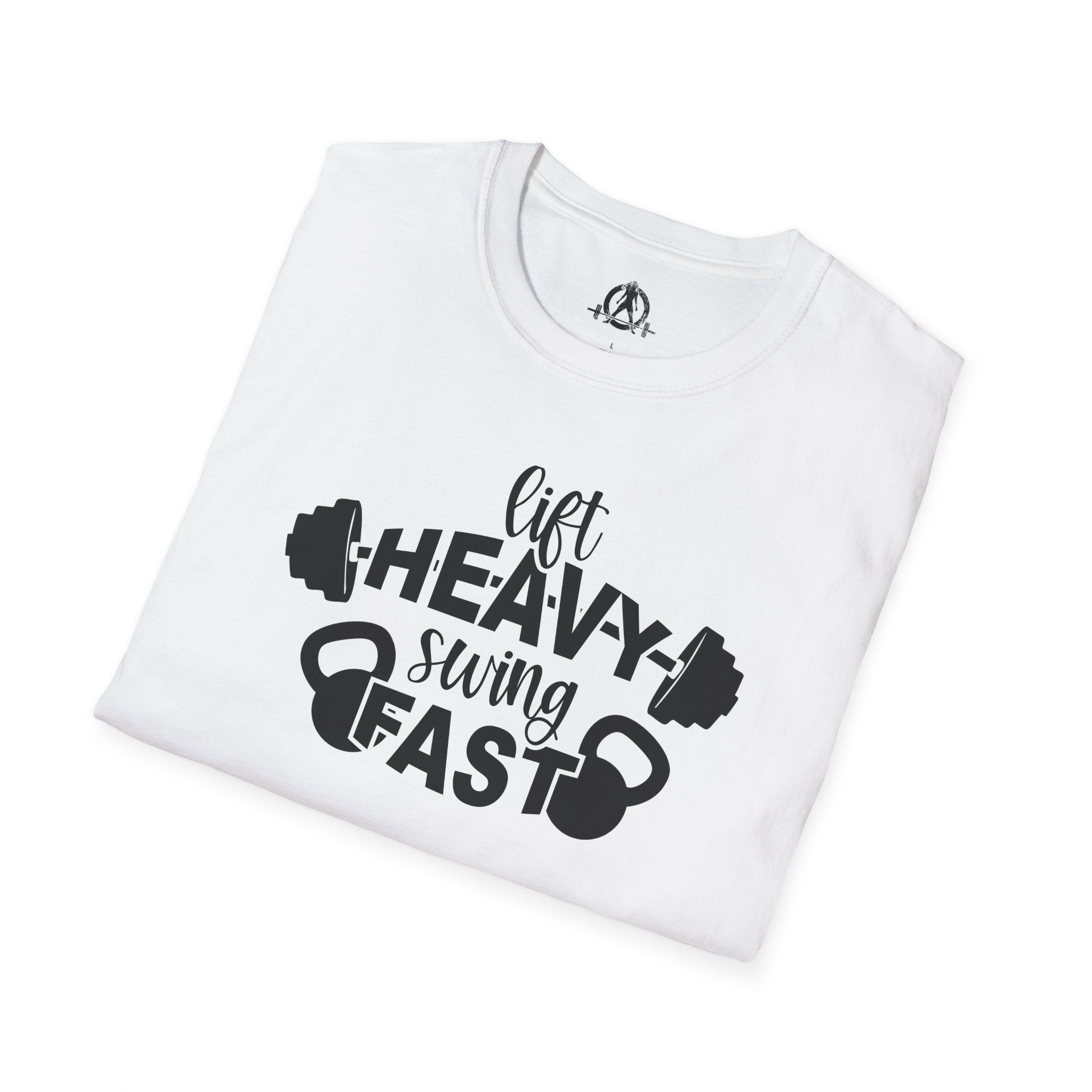 Lift Heavy Swing Fast - Unisex Softstyle T-Shirt - Front Logo Plain Back