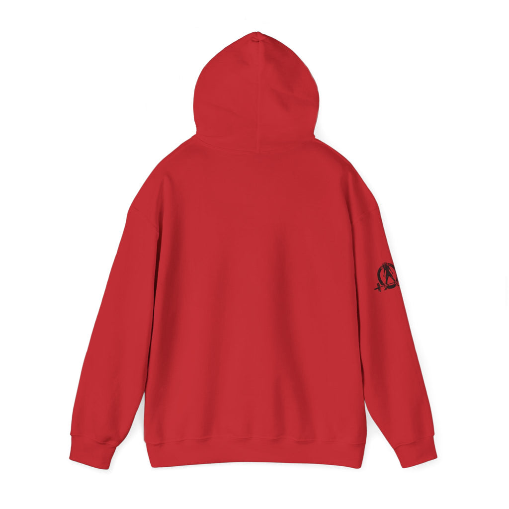 Lift Heavy Swing Fast - Unisex Heavy Blend Hooded Sweatshirt - Black Logo - Right Shoulder - Plain Back