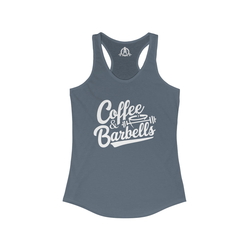 Coffee & Barbells - Women's Ideal Racerback Tank - White Logo Plain Back