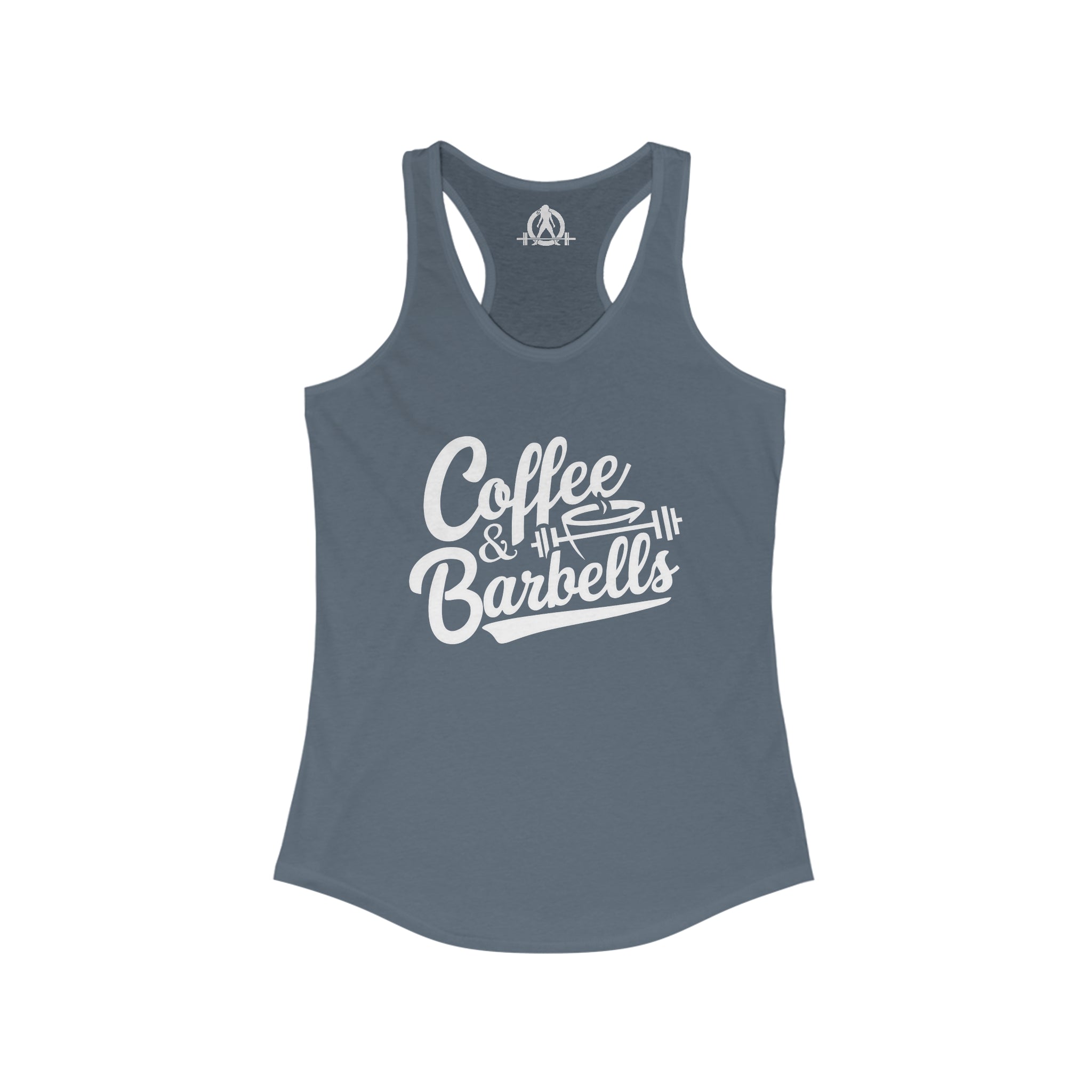 Coffee & Barbells - Women's Ideal Racerback Tank - White Logo Plain Back
