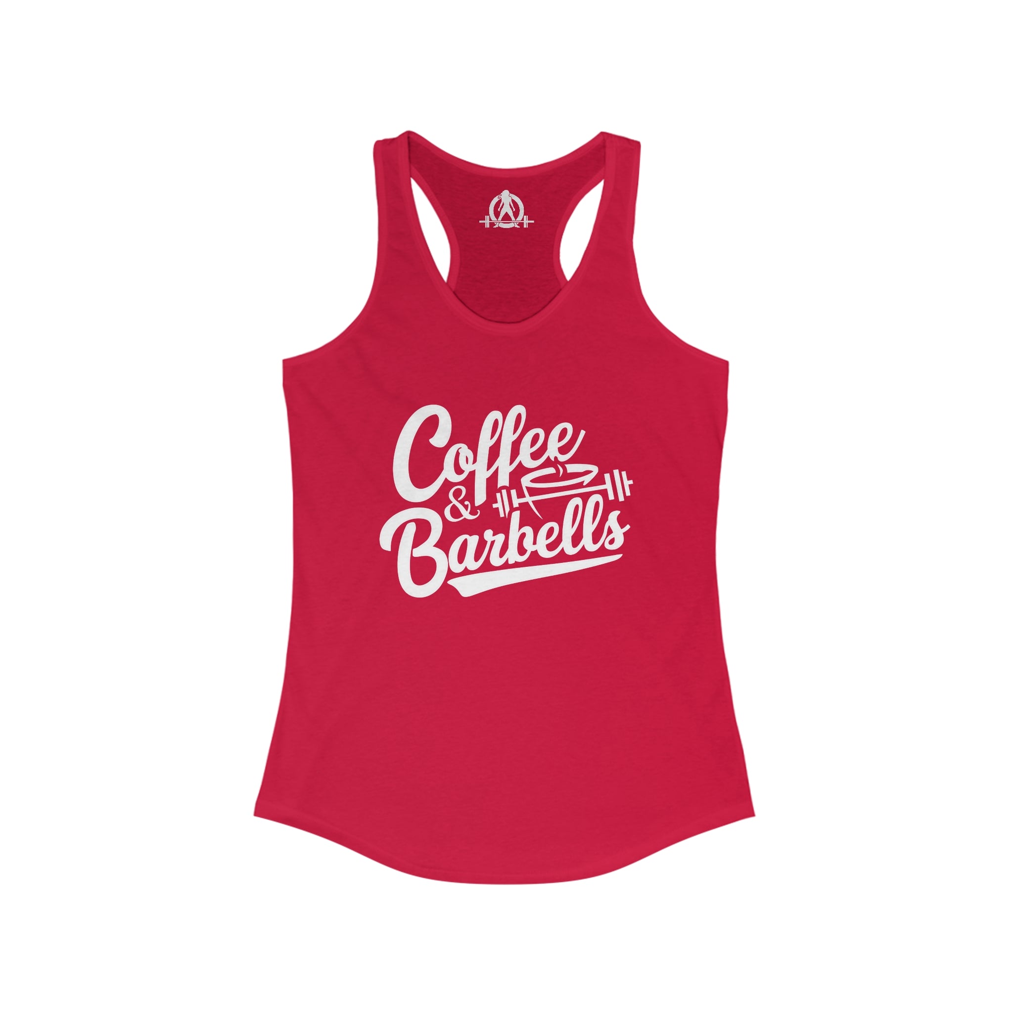 Coffee & Barbells - Women's Ideal Racerback Tank - White Logo Plain Back