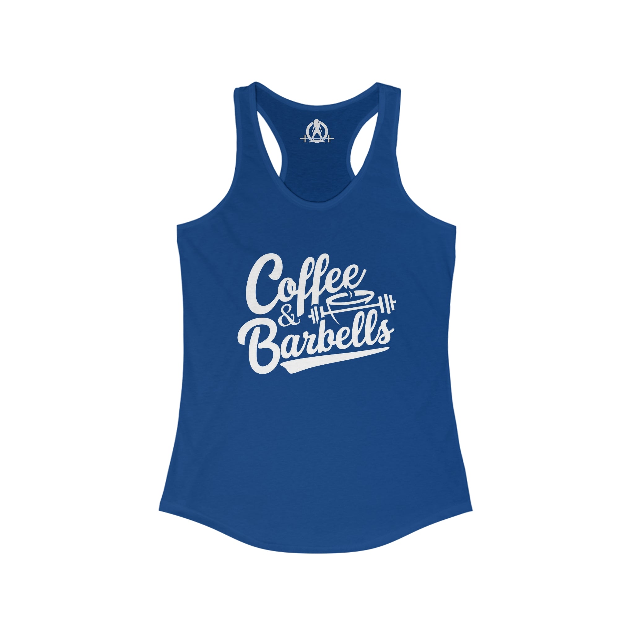 Coffee & Barbells - Women's Ideal Racerback Tank - White Logo Plain Back