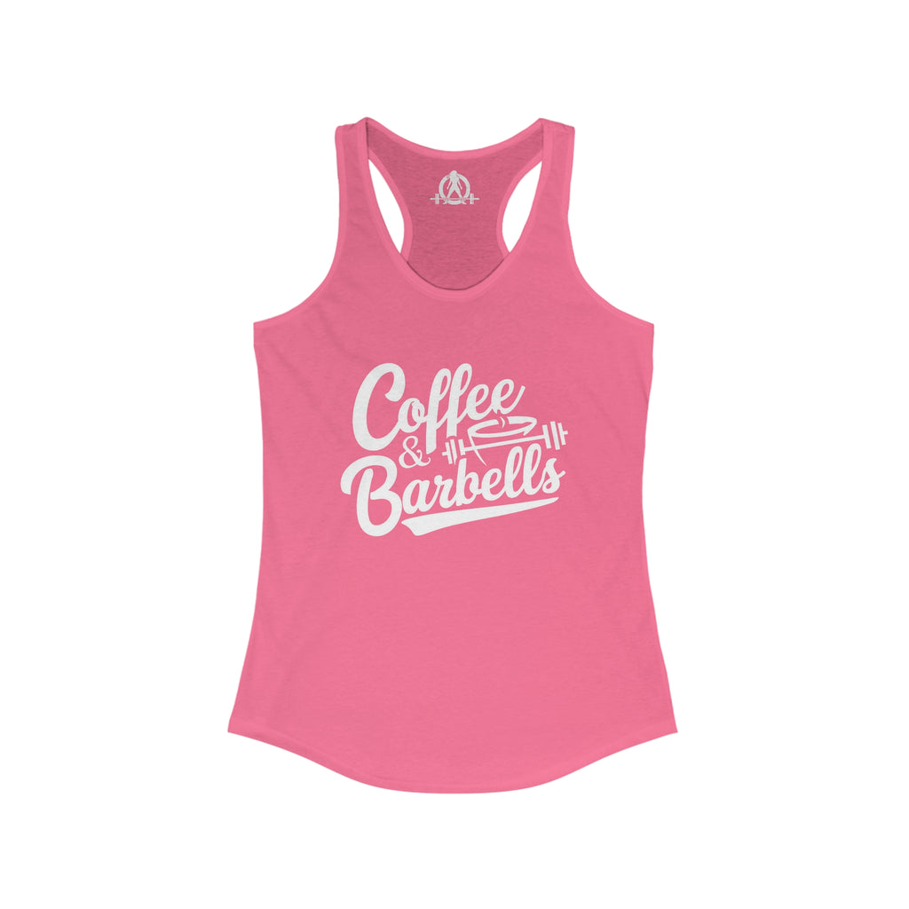 Coffee & Barbells - Women's Ideal Racerback Tank - White Logo Plain Back