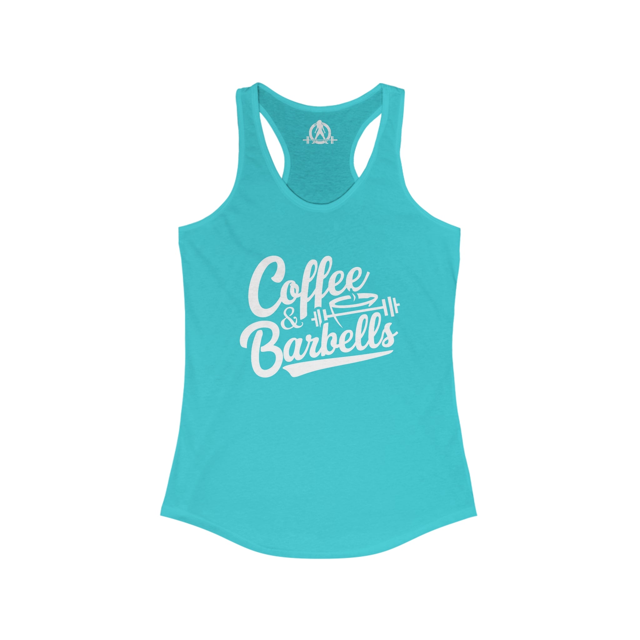 Coffee & Barbells - Women's Ideal Racerback Tank - White Logo Plain Back