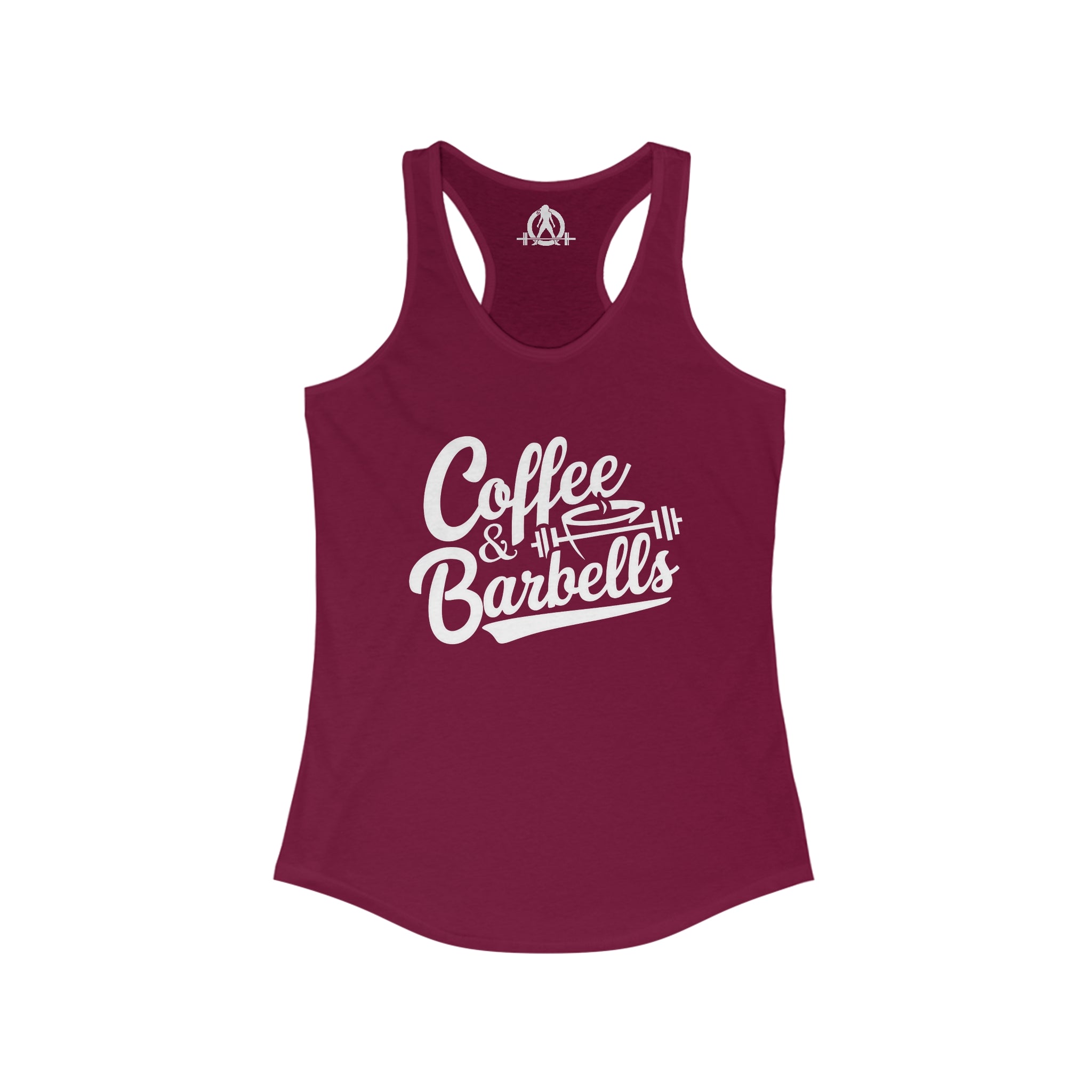 Coffee & Barbells - Women's Ideal Racerback Tank - White Logo Plain Back