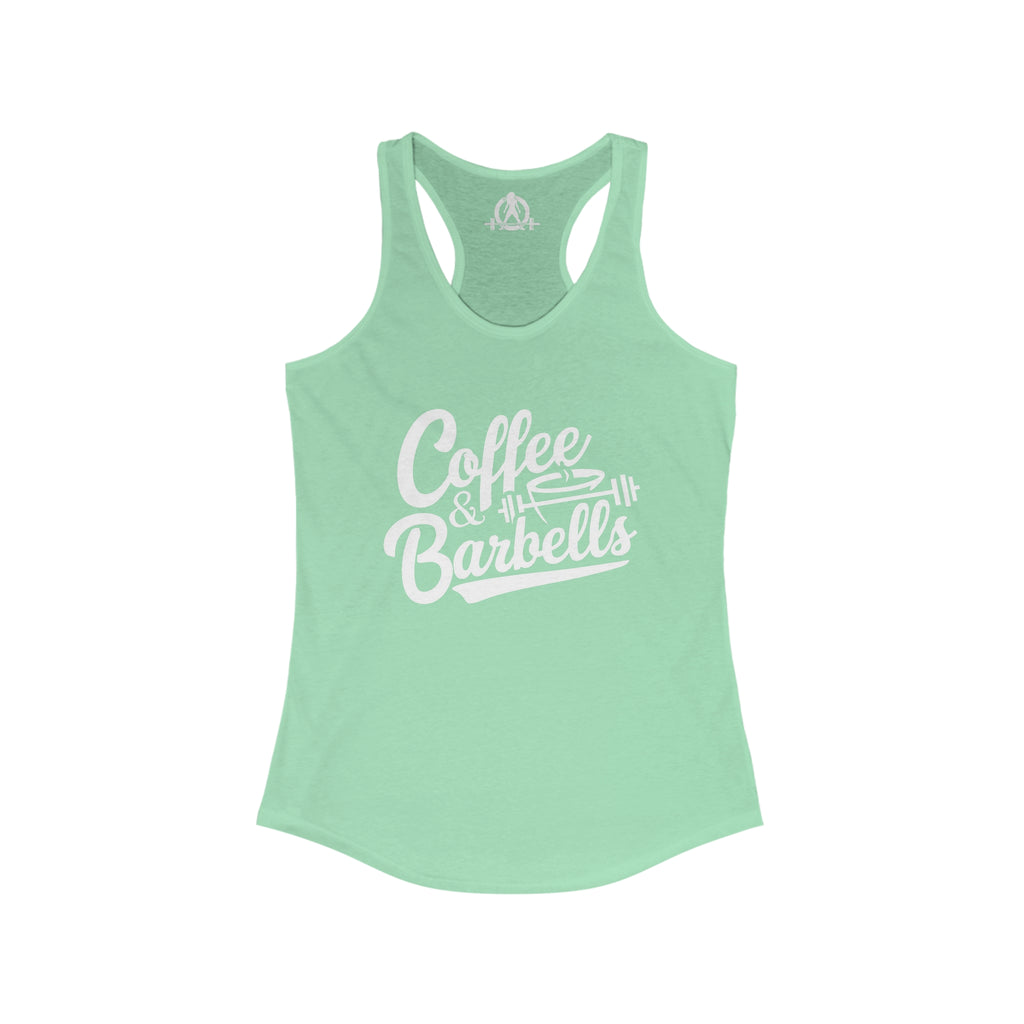 Coffee & Barbells - Women's Ideal Racerback Tank - White Logo Plain Back