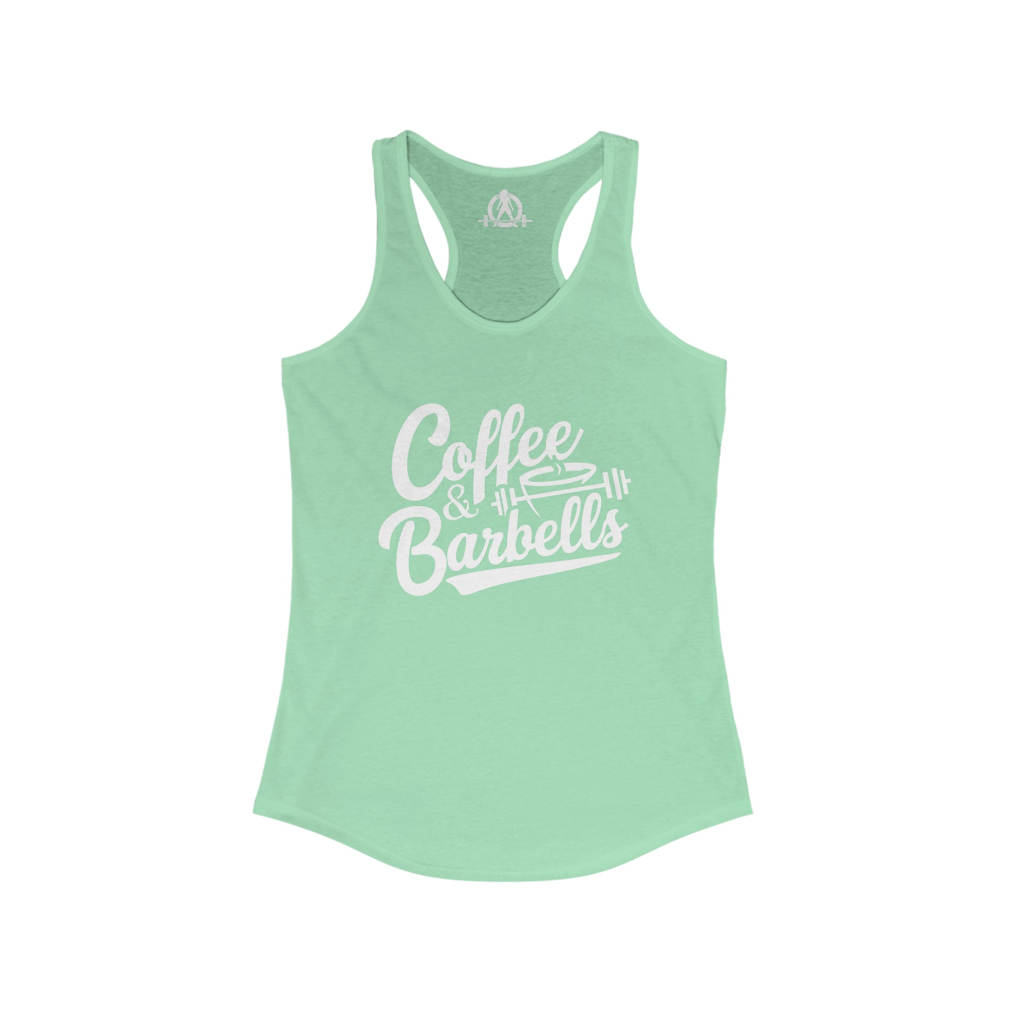 Coffee & Barbells - Women's Ideal Racerback Tank - White Logo Plain Back