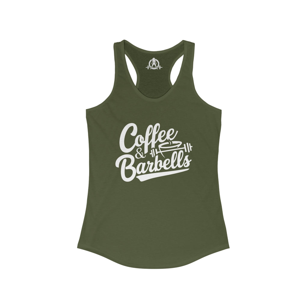 Coffee & Barbells - Women's Ideal Racerback Tank - White Logo Plain Back