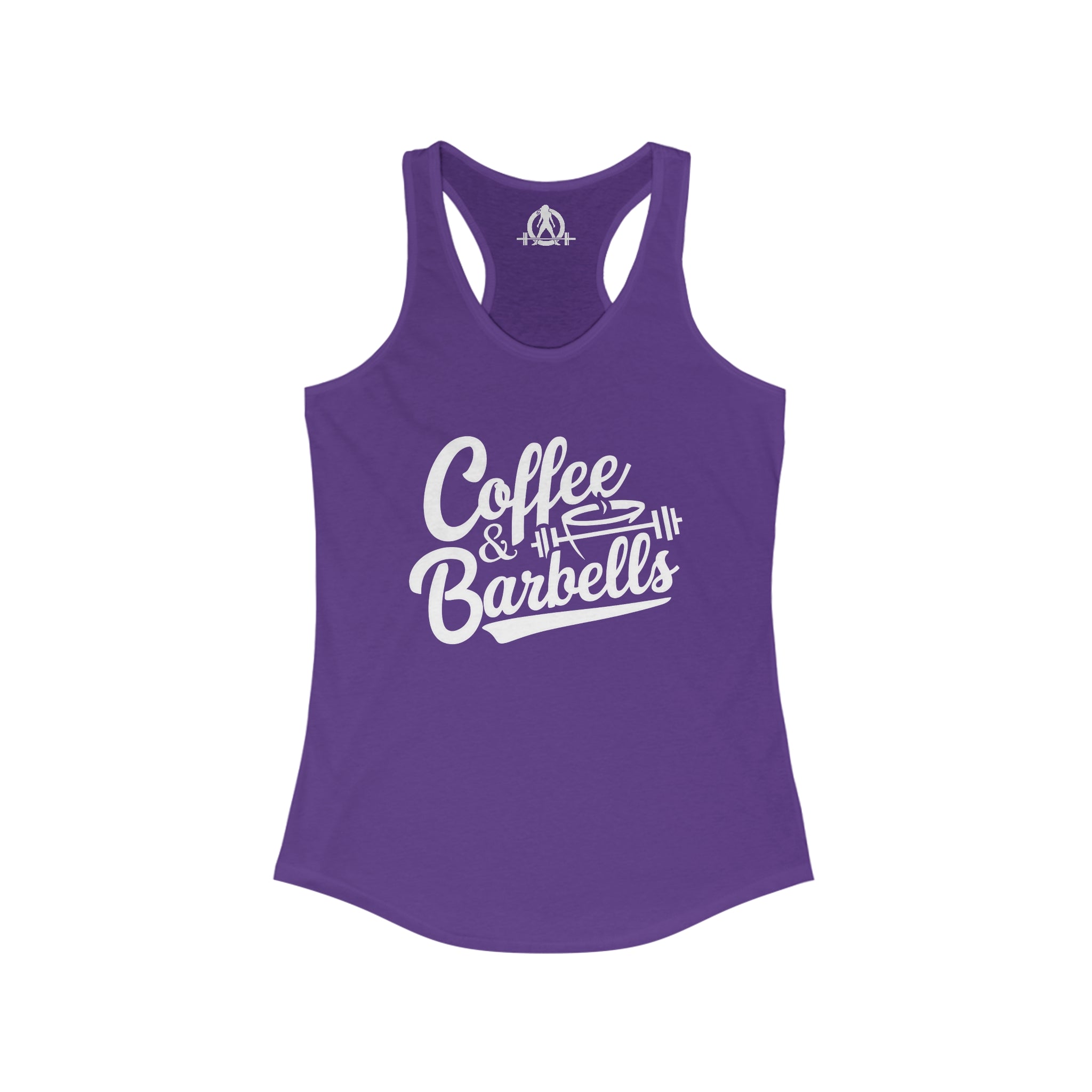 Coffee & Barbells - Women's Ideal Racerback Tank - White Logo Plain Back