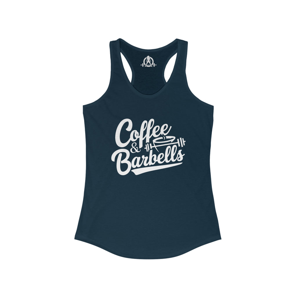 Coffee & Barbells - Women's Ideal Racerback Tank - White Logo Plain Back